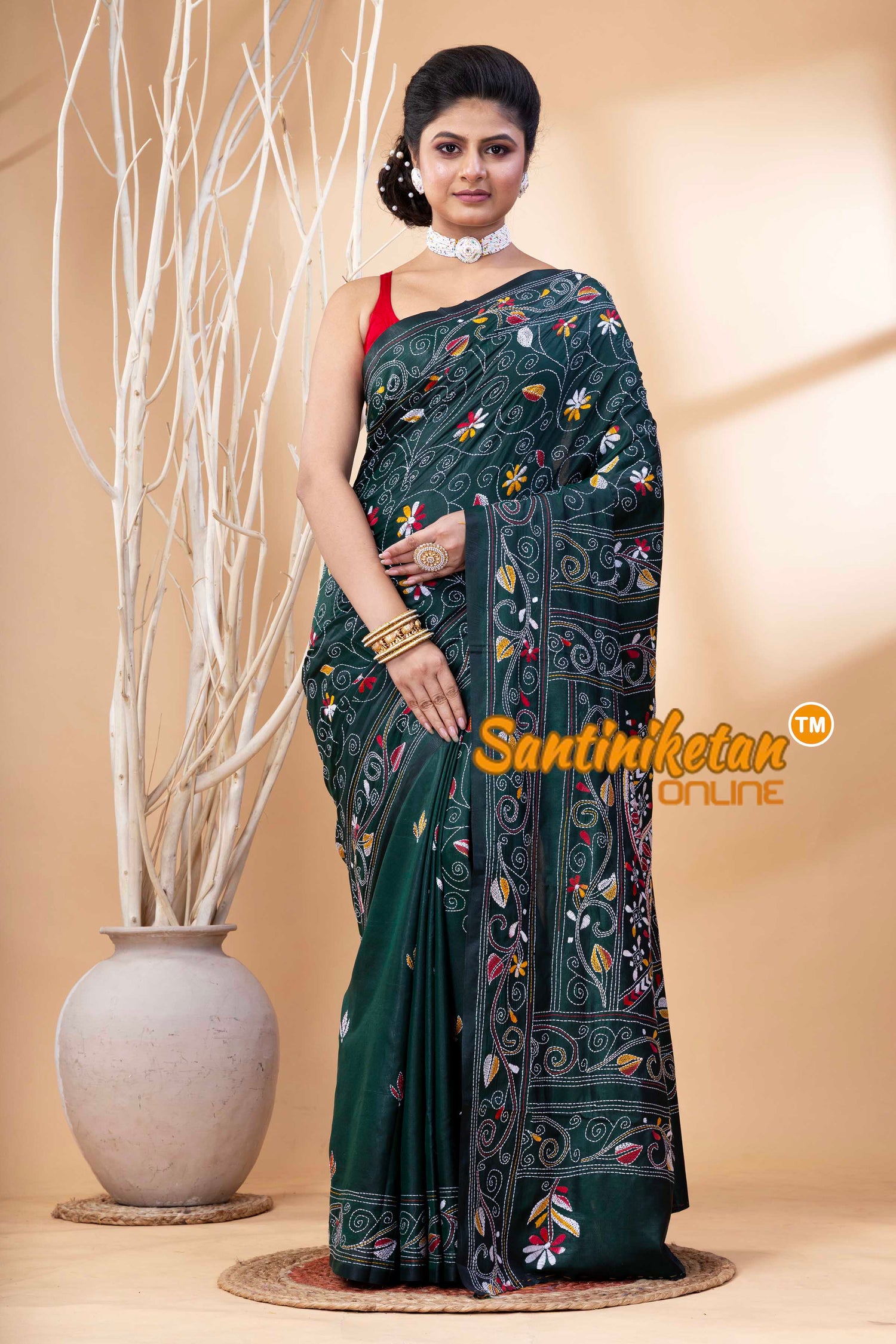 Bangalore Silk Kantha Stitch Saree SN202524089
