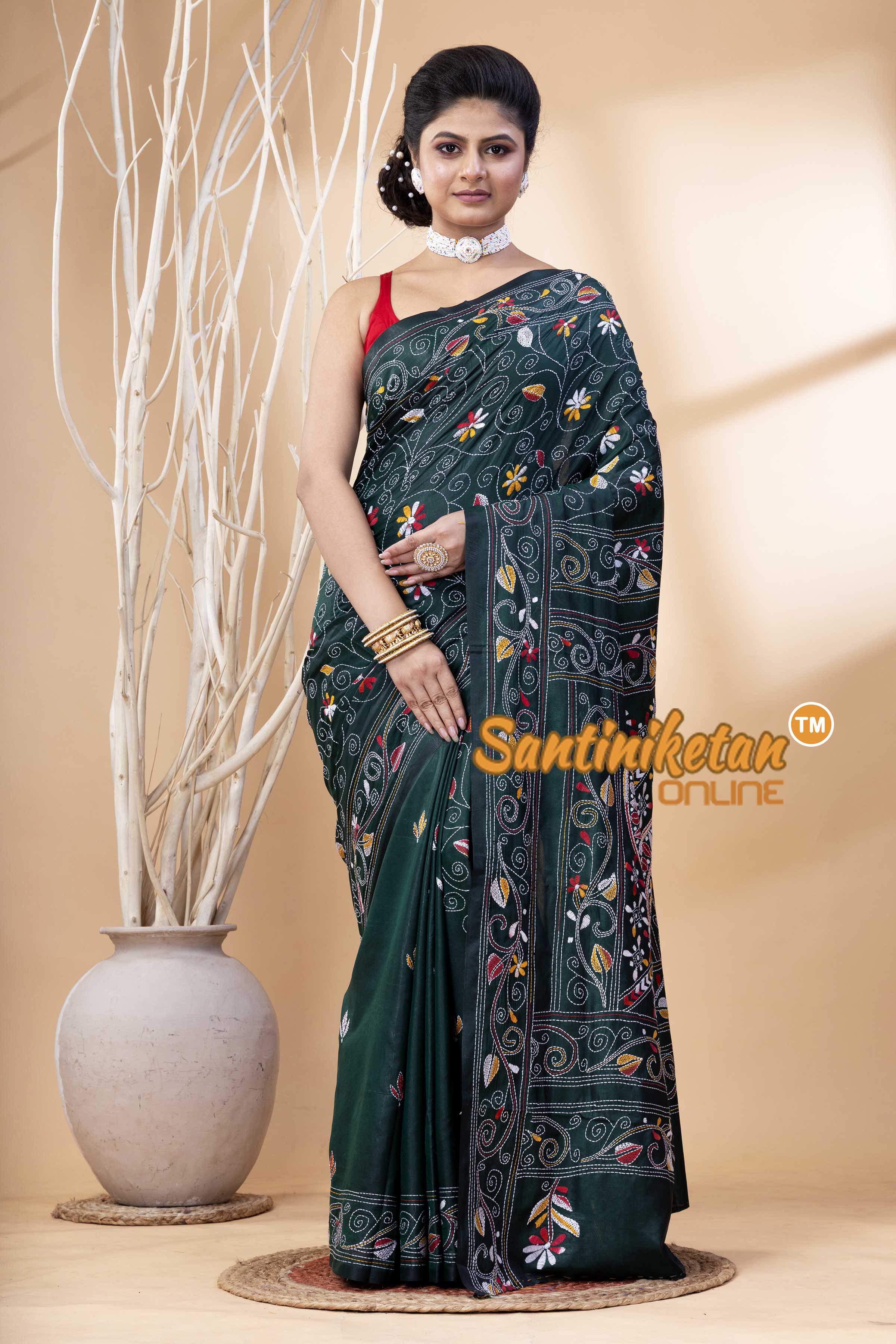 Bangalore Silk Kantha Stitch Saree SN202524089