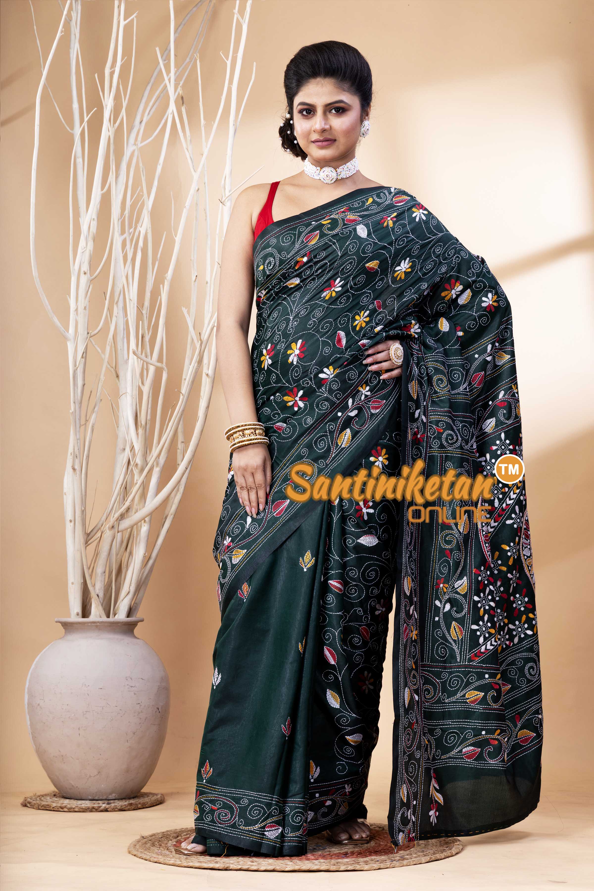 Bangalore Silk Kantha Stitch Saree SN202524089