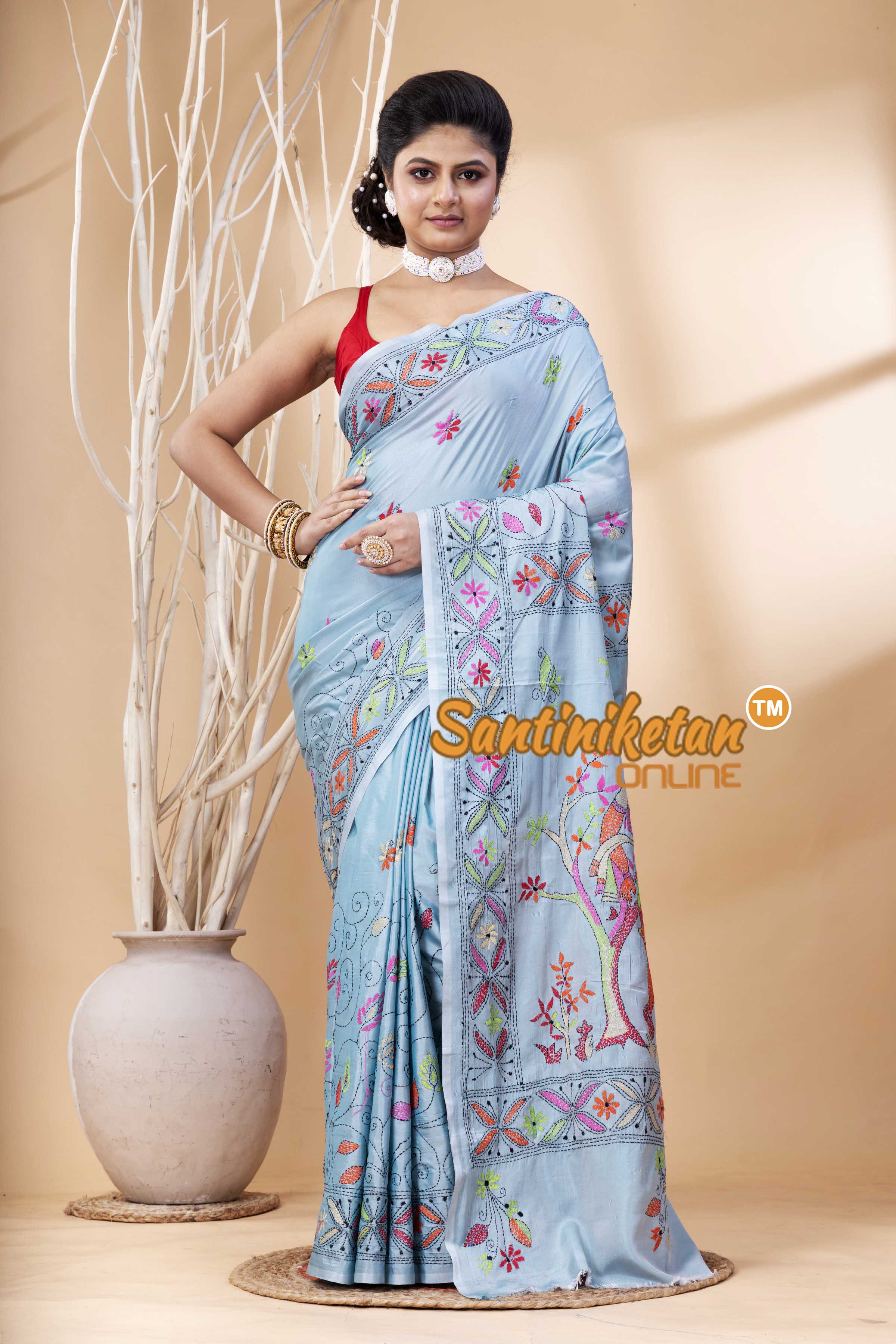 Bangalore Silk Kantha Stitch Saree SN202524101