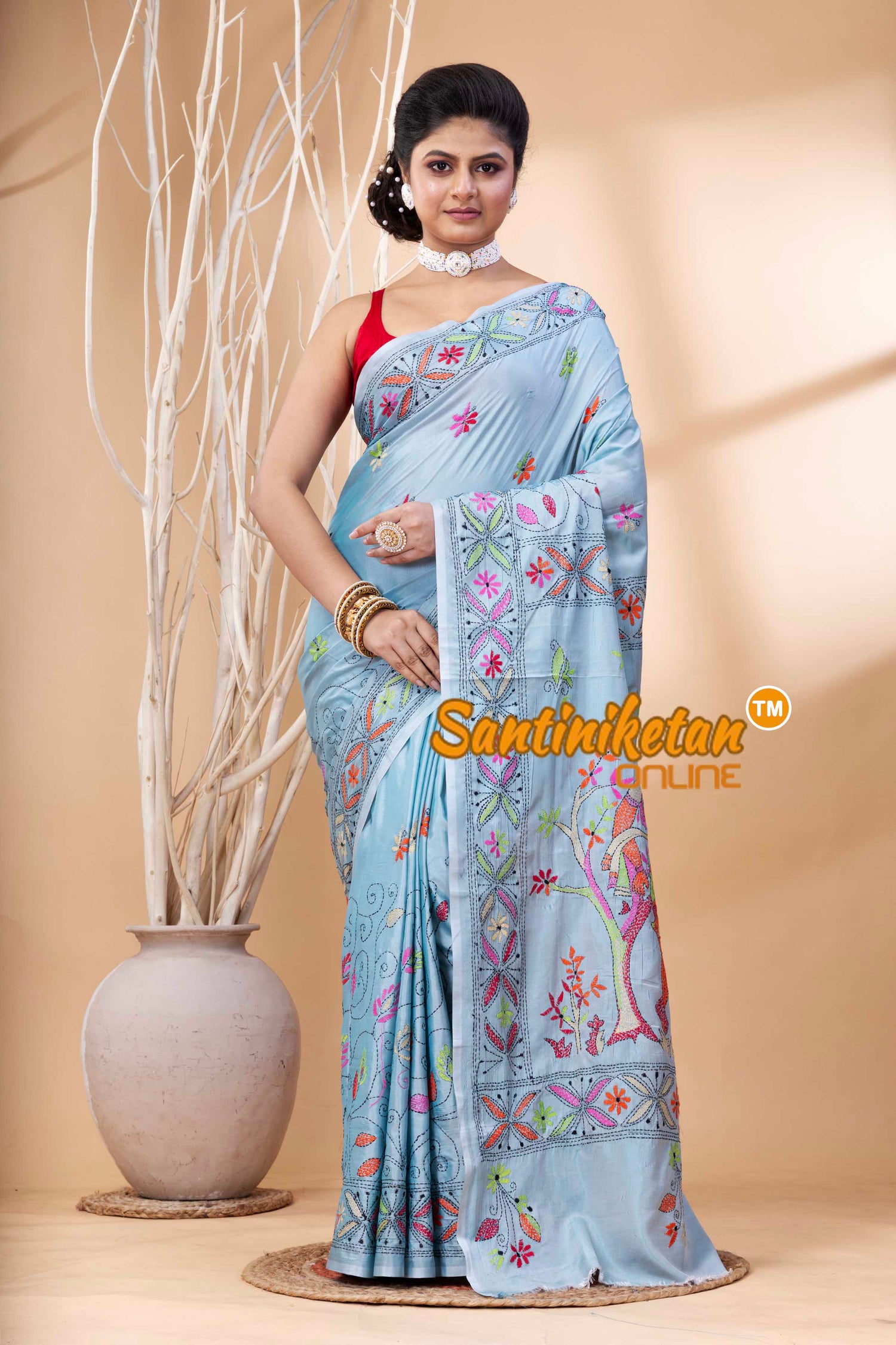Bangalore Silk Kantha Stitch Saree SN202524101
