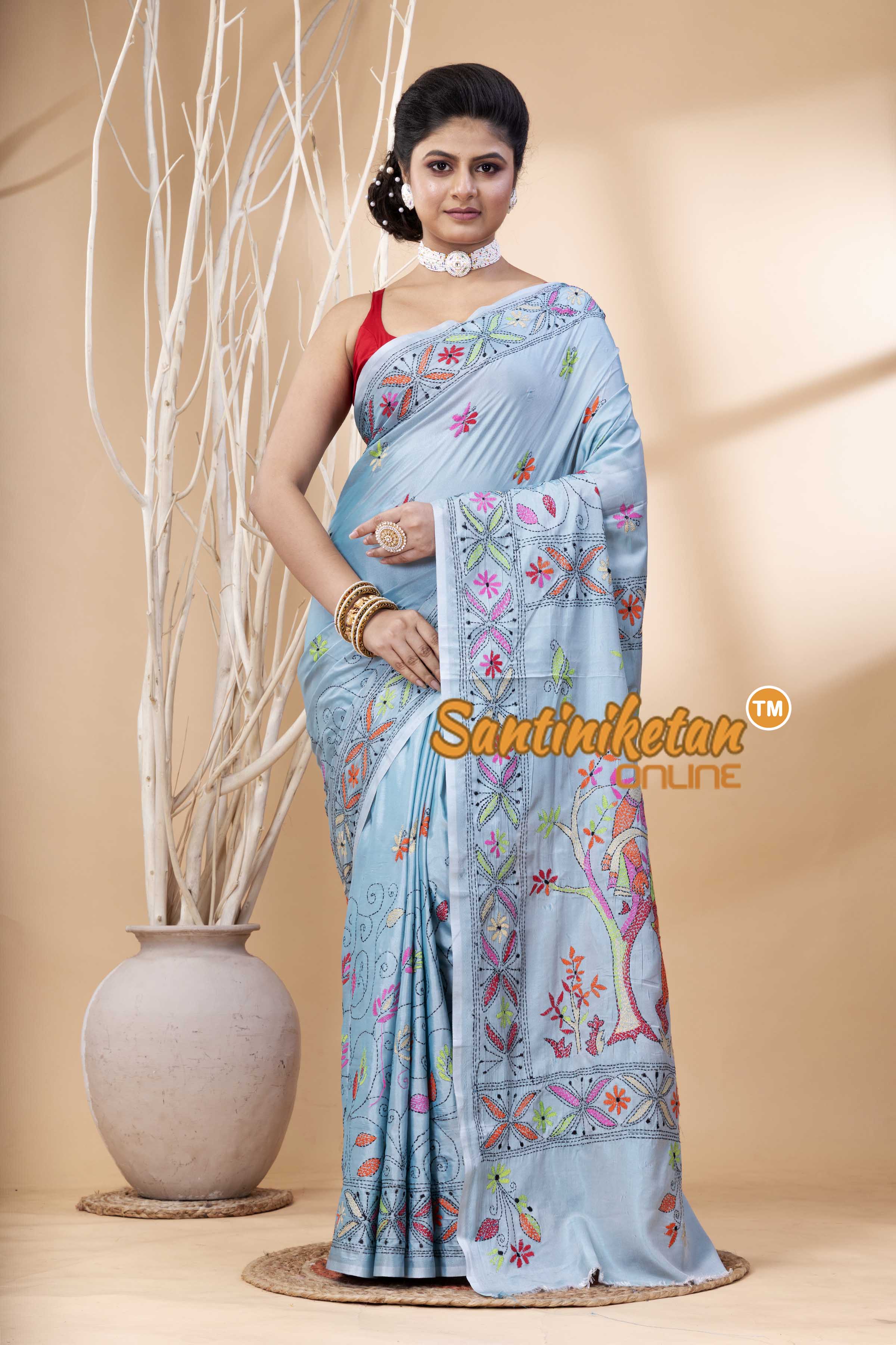 Bangalore Silk Kantha Stitch Saree SN202524101