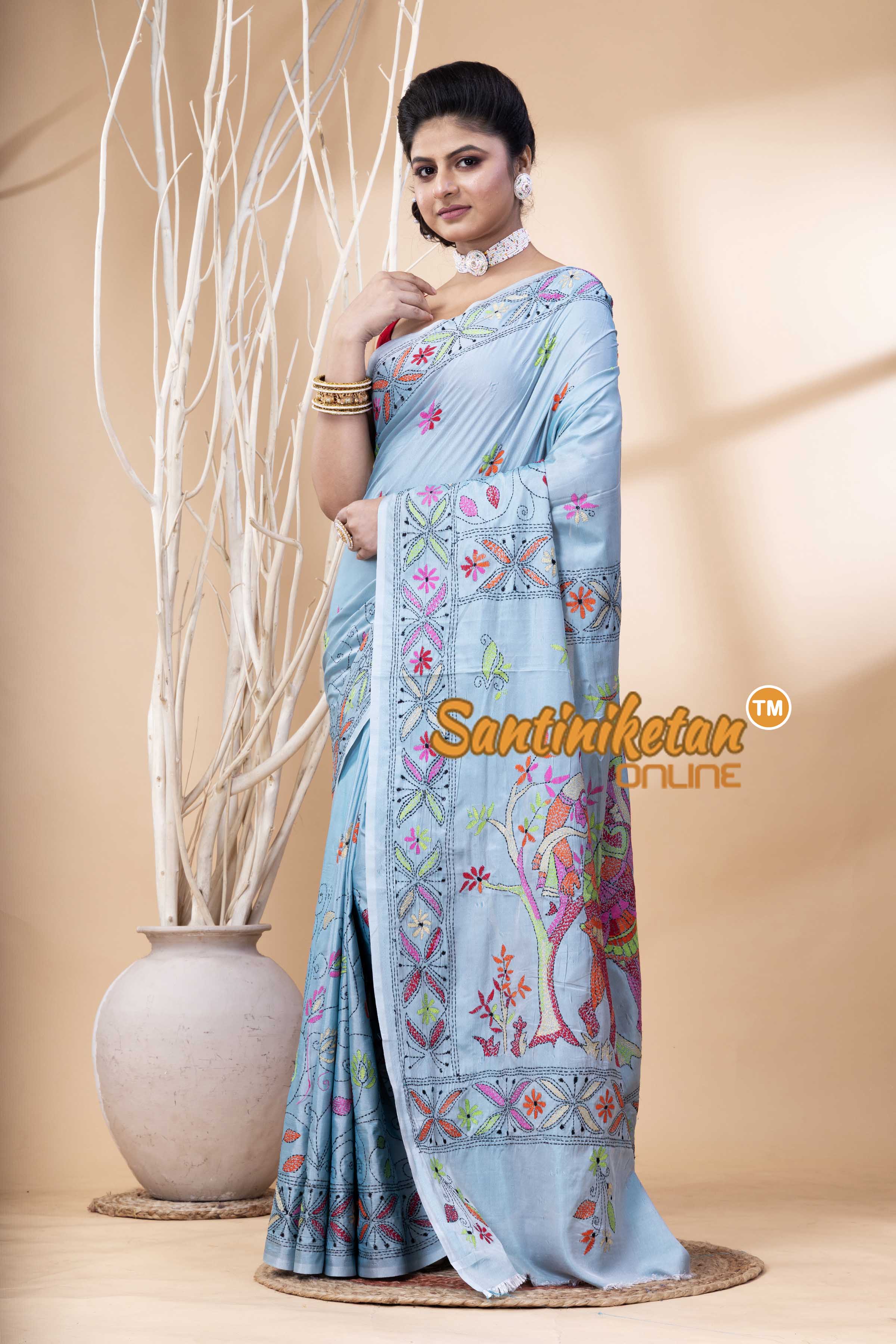 Bangalore Silk Kantha Stitch Saree SN202524101