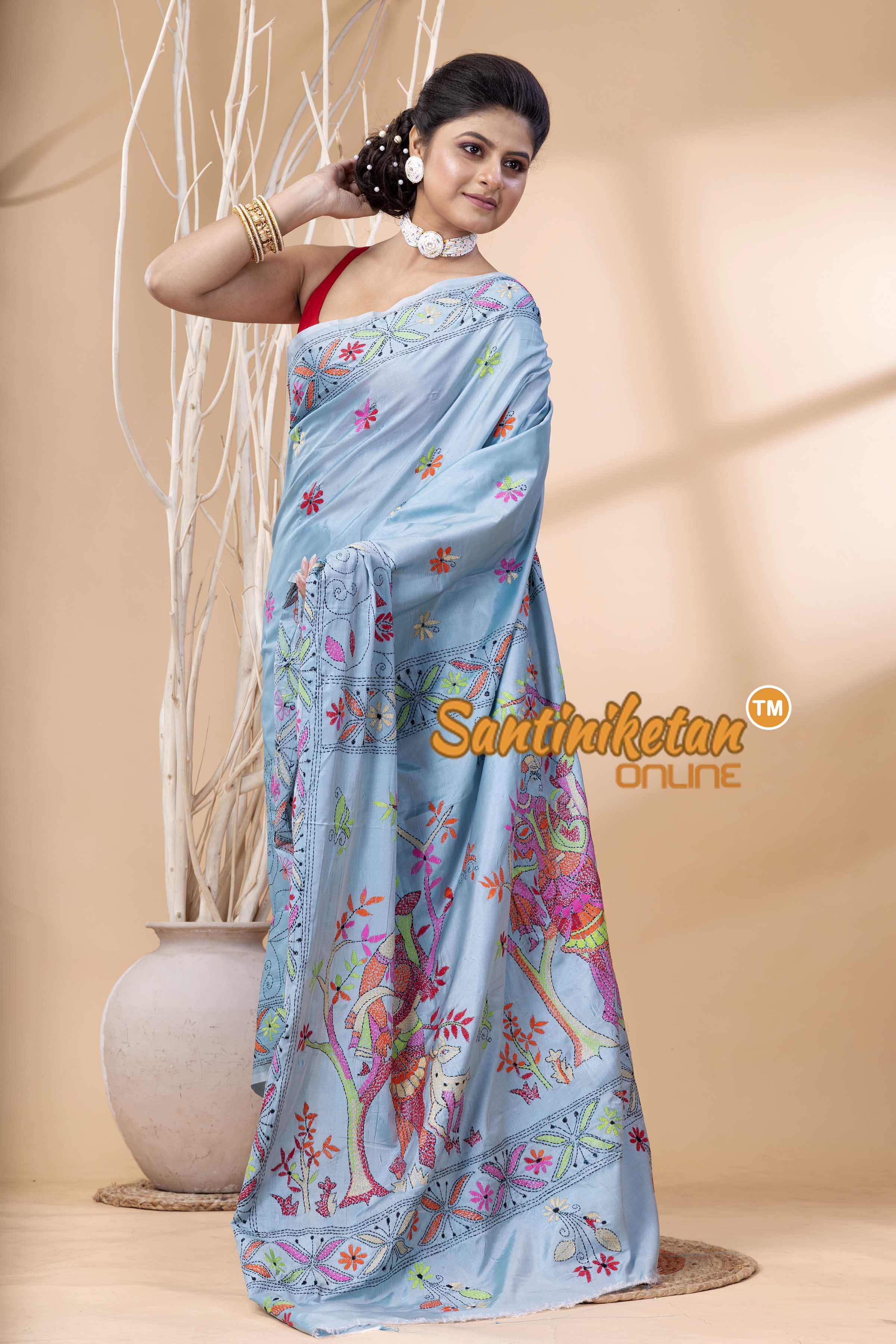 Bangalore Silk Kantha Stitch Saree SN202524101