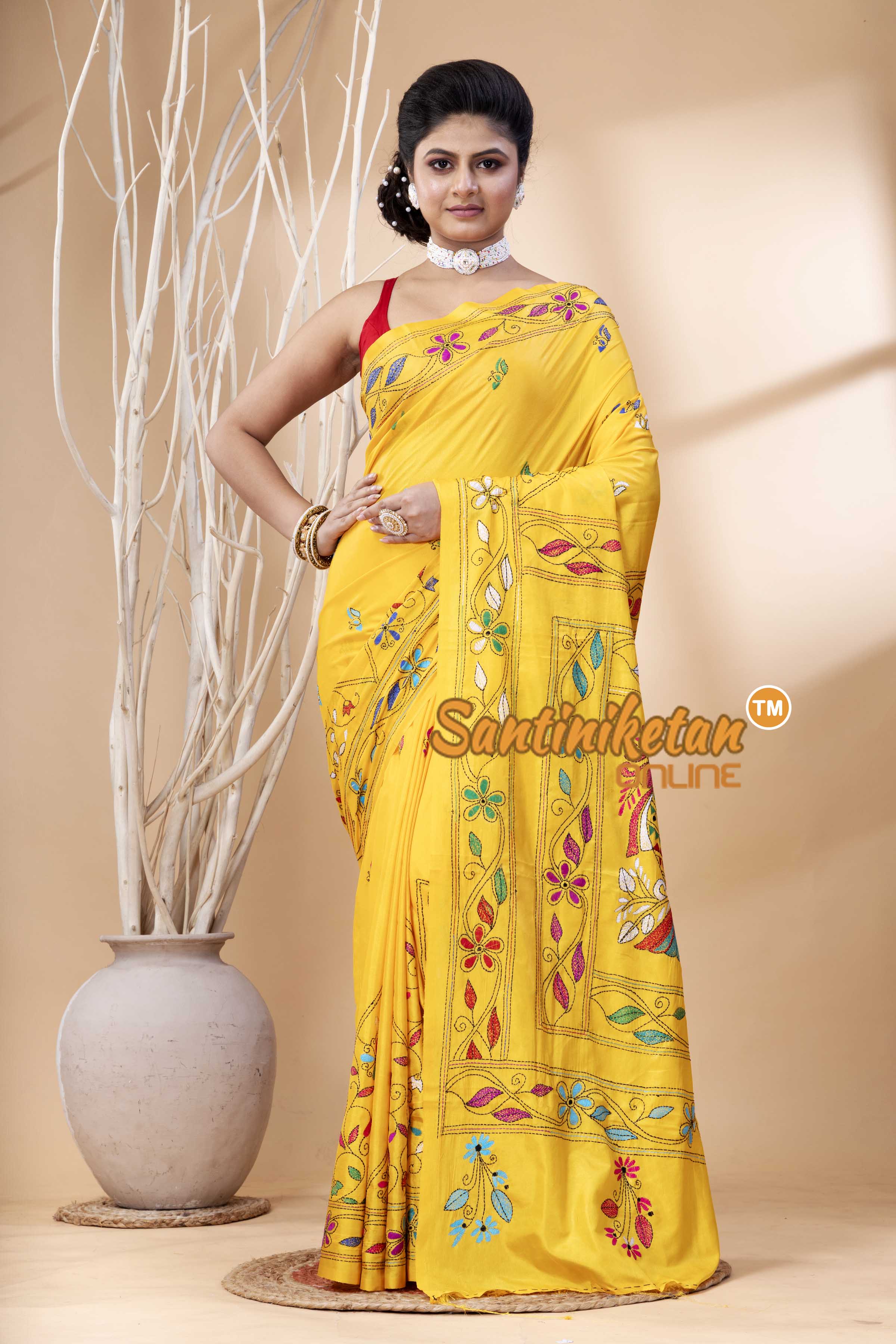 Bangalore Silk Kantha Stitch Saree SN202524123