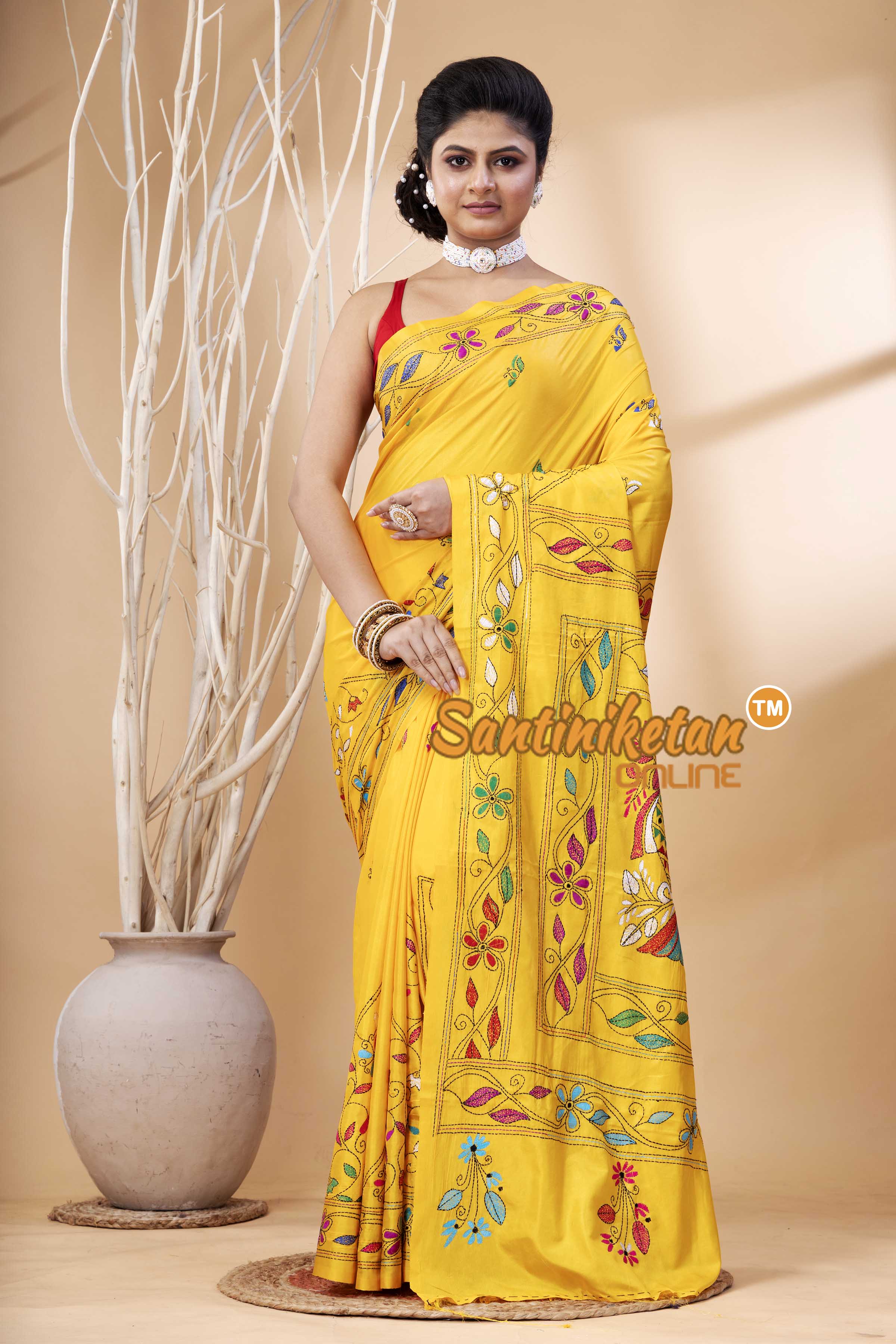 Bangalore Silk Kantha Stitch Saree SN202524123