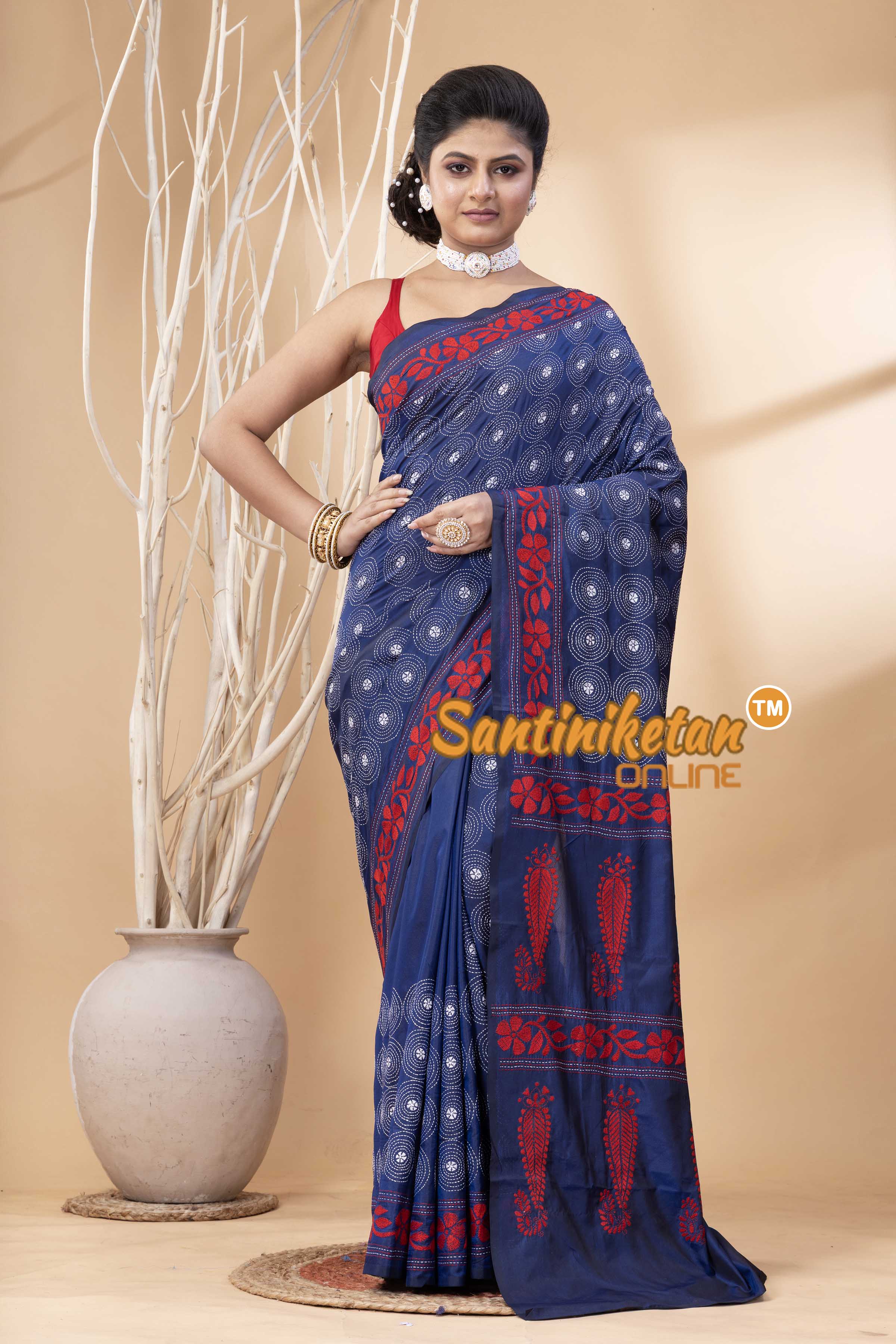 Bangalore Silk Kantha Stitch Saree SN202524135