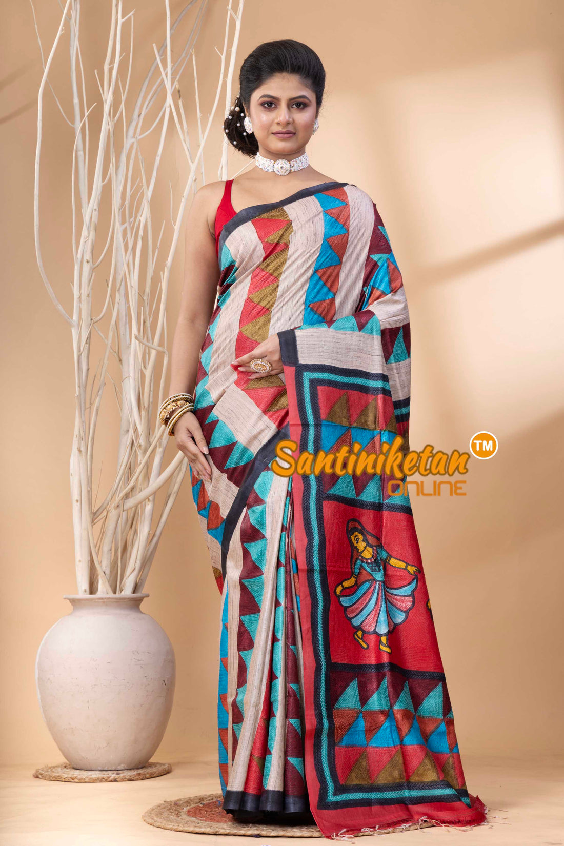 Pure Tussar Painting Kantha Stitch Saree SN202524142