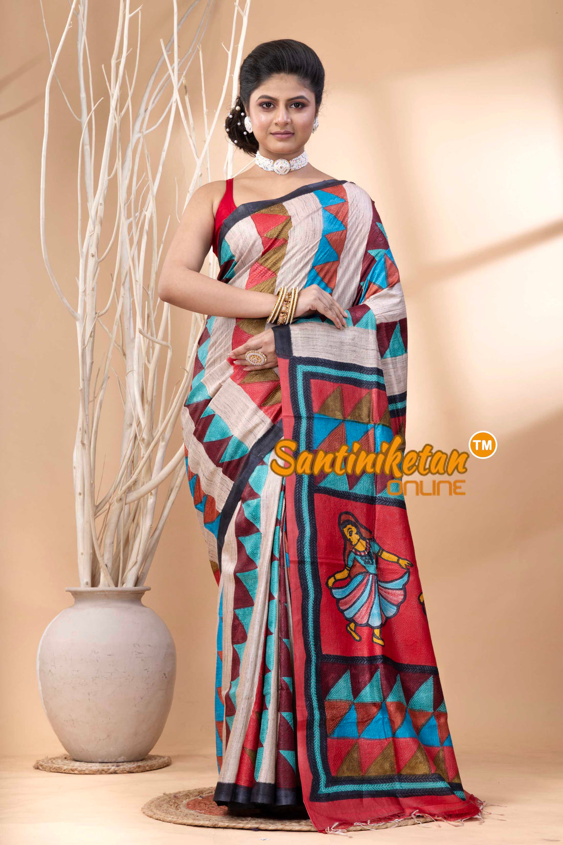 Pure Tussar Painting Kantha Stitch Saree SN202524142