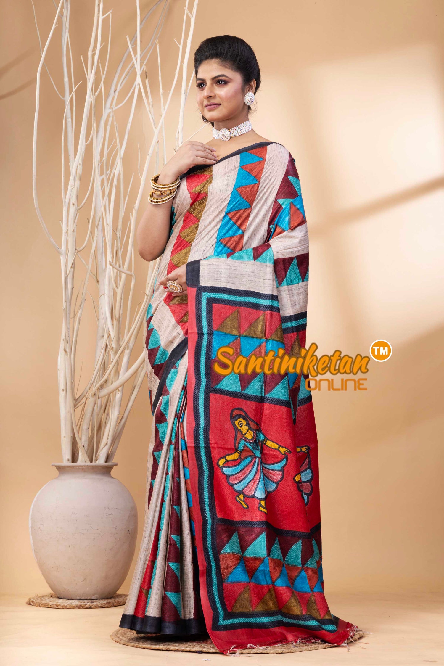 Pure Tussar Painting Kantha Stitch Saree SN202524142
