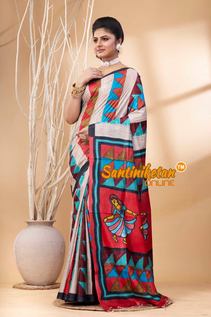 Pure Tussar Painting Kantha Stitch Saree SN202524142