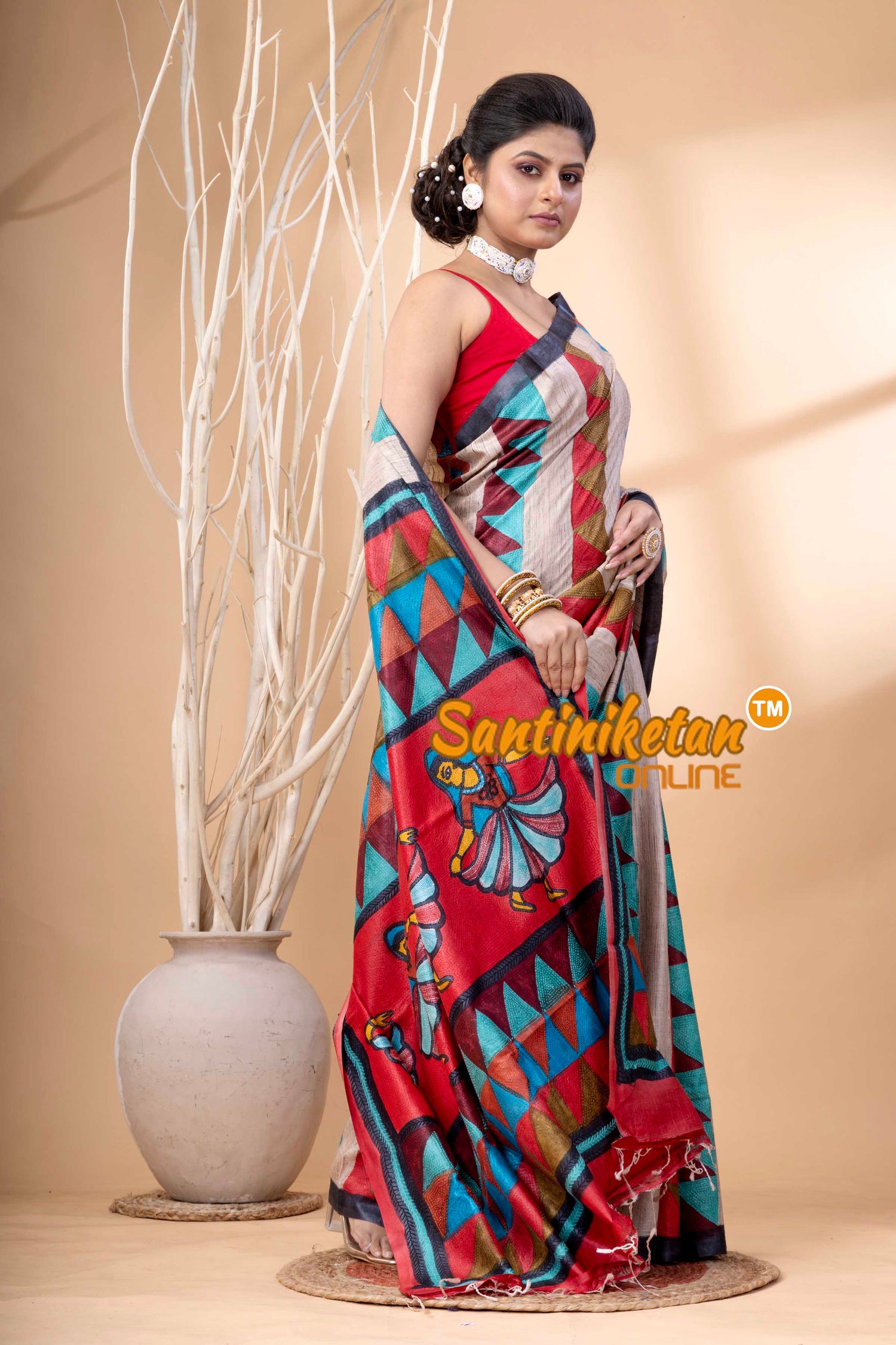 Pure Tussar Painting Kantha Stitch Saree SN202524142