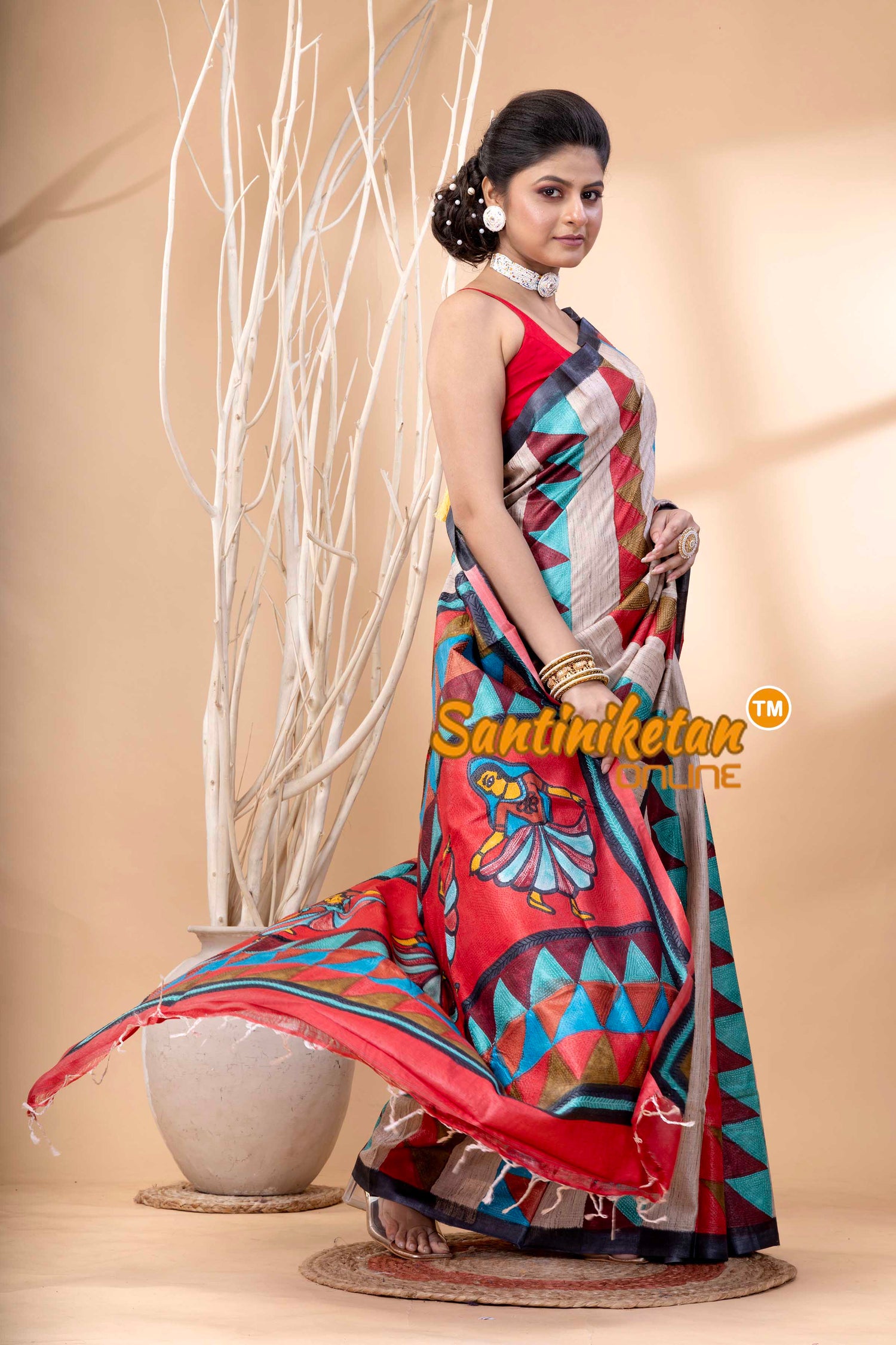 Pure Tussar Painting Kantha Stitch Saree SN202524142