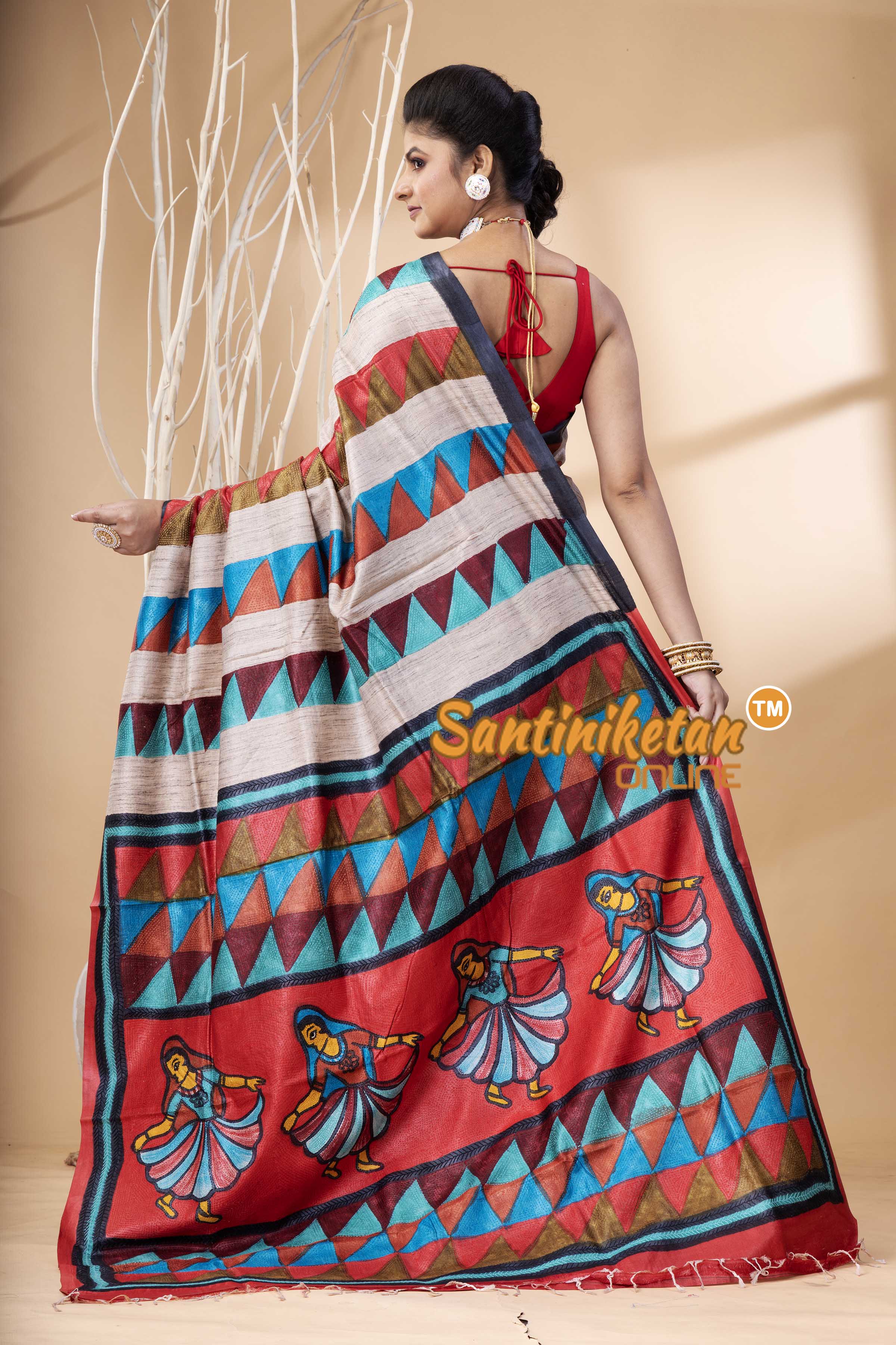 Pure Tussar Painting Kantha Stitch Saree SN202524142