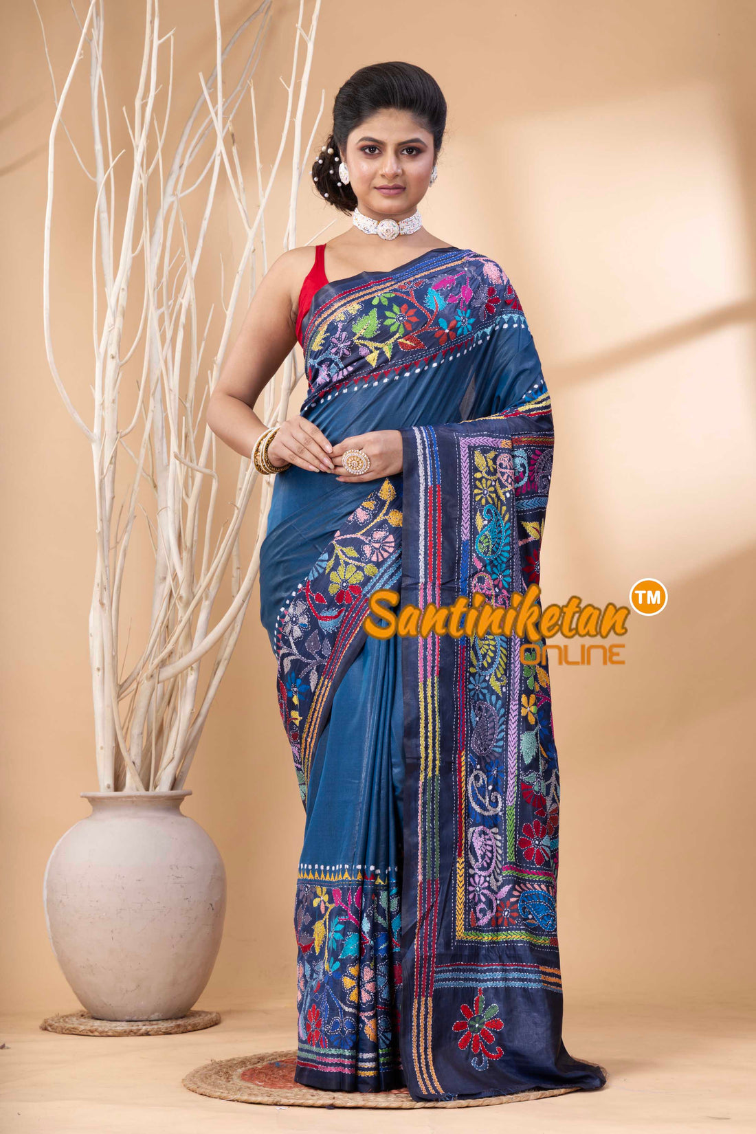 Bangalore Silk Kantha Stitch Saree SN202524149