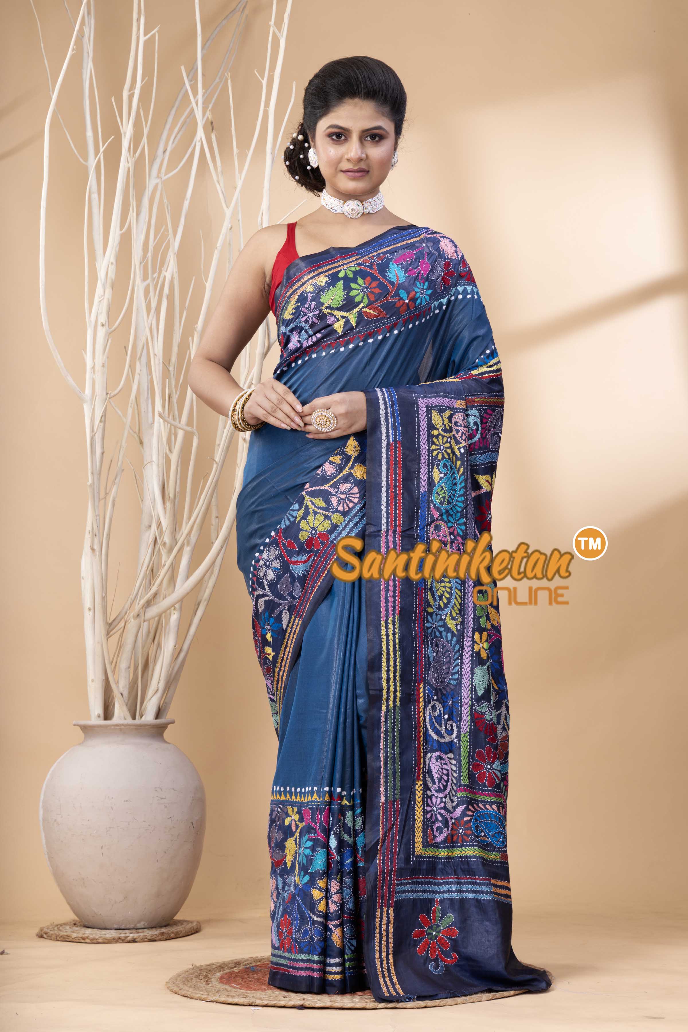 Bangalore Silk Kantha Stitch Saree SN202524149