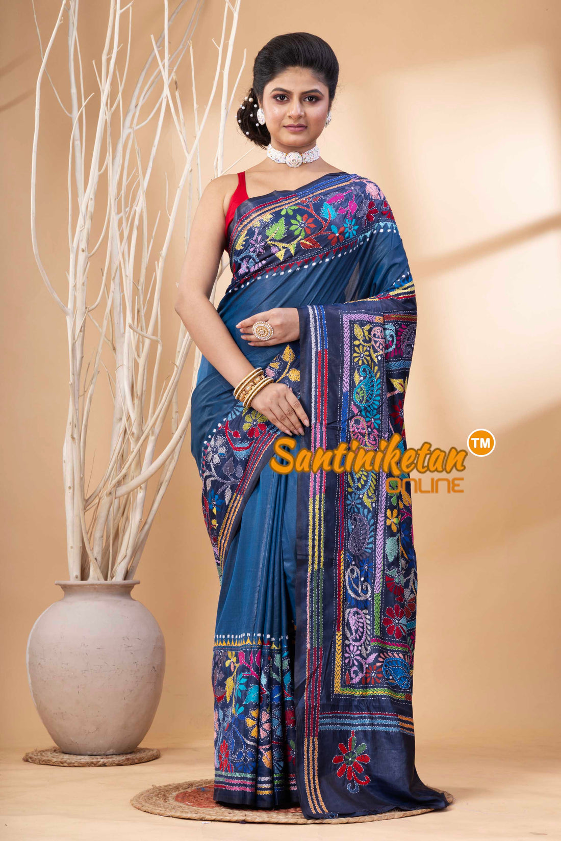 Bangalore Silk Kantha Stitch Saree SN202524149