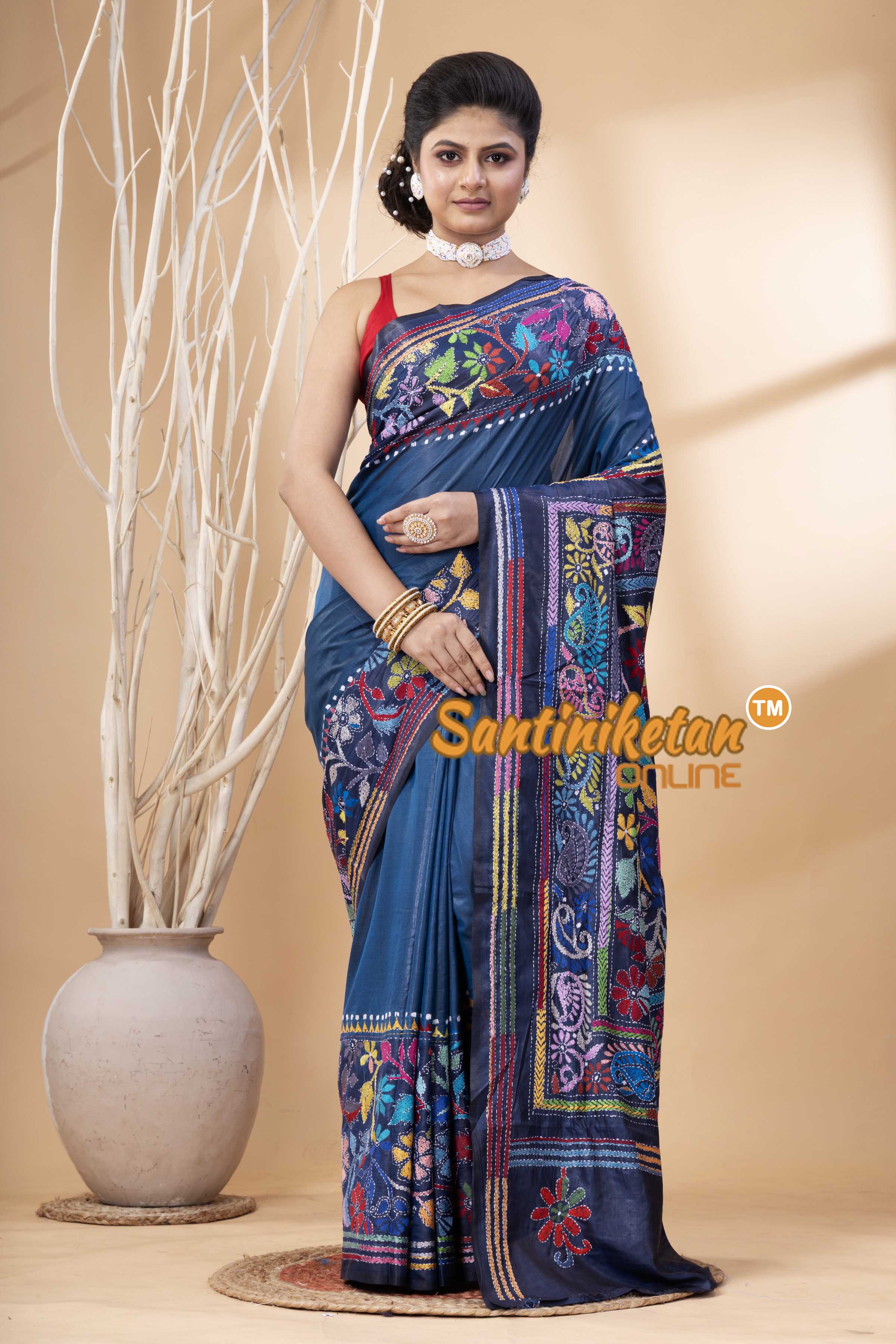Bangalore Silk Kantha Stitch Saree SN202524149