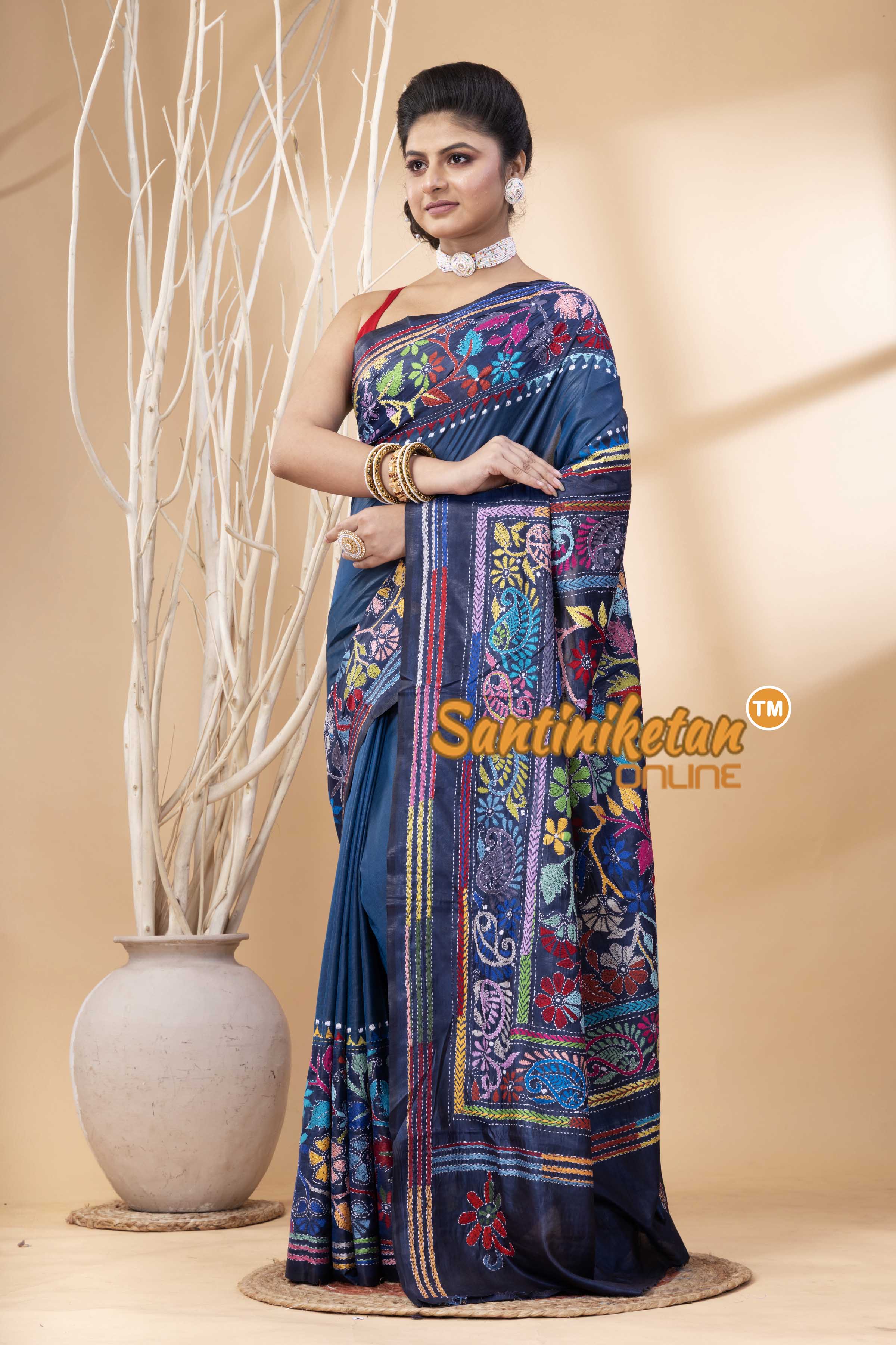 Bangalore Silk Kantha Stitch Saree SN202524149