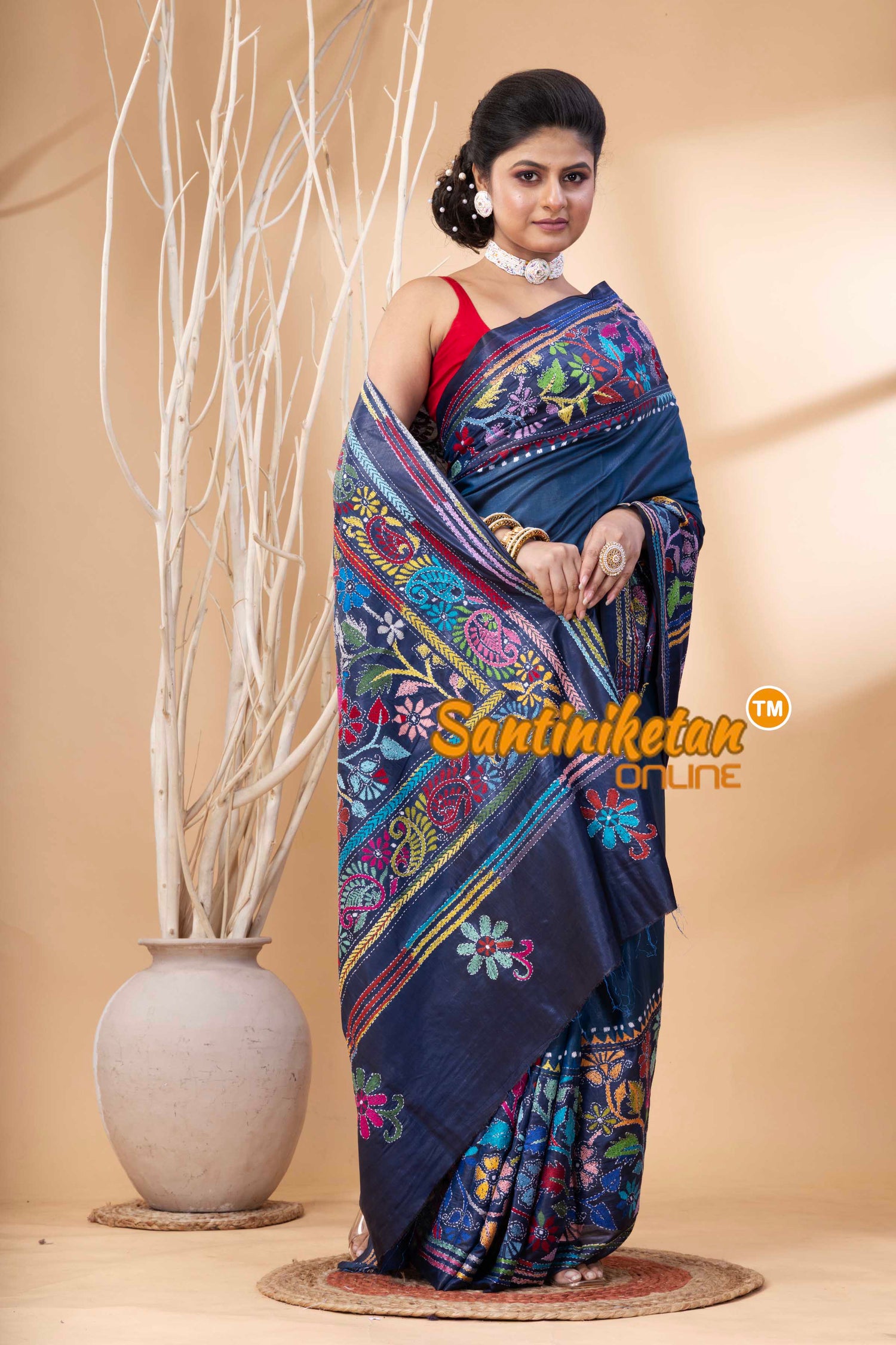 Bangalore Silk Kantha Stitch Saree SN202524149