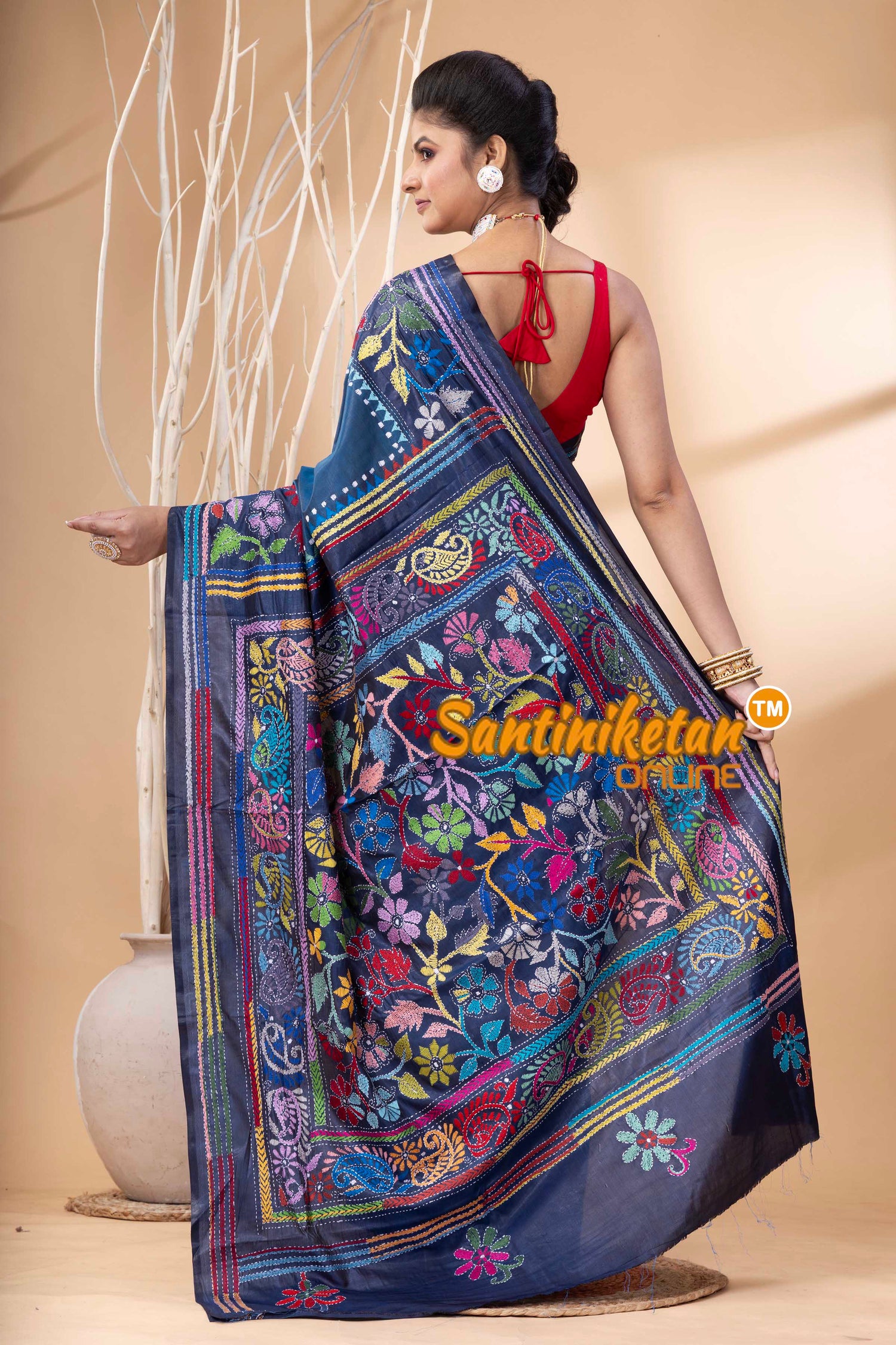 Bangalore Silk Kantha Stitch Saree SN202524149
