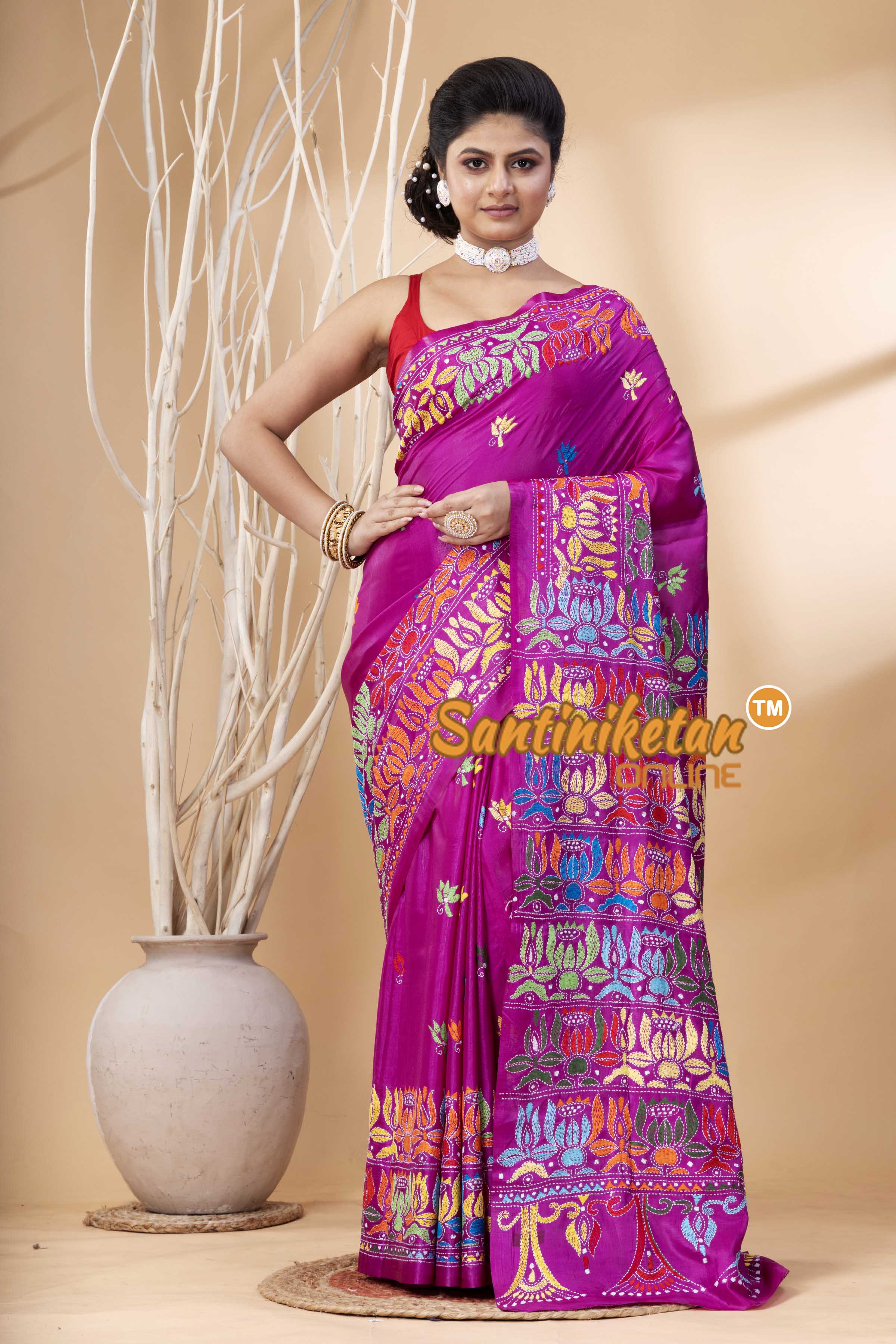 Bangalore Silk Kantha Stitch Saree SN202524155