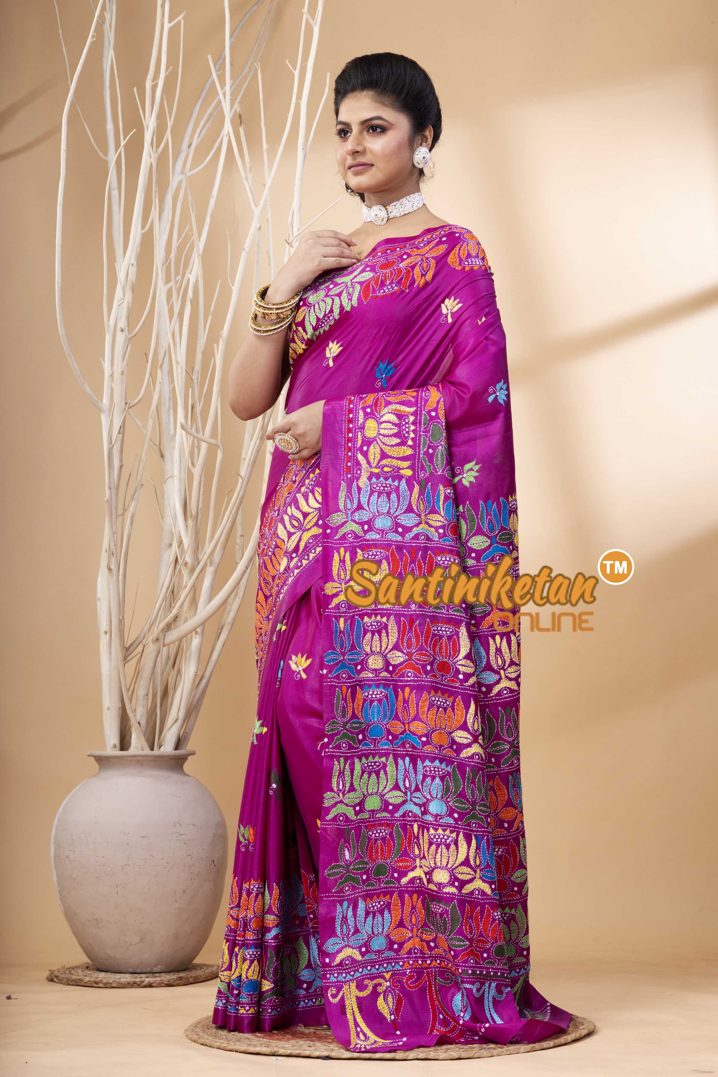 Bangalore Silk Kantha Stitch Saree SN202524155