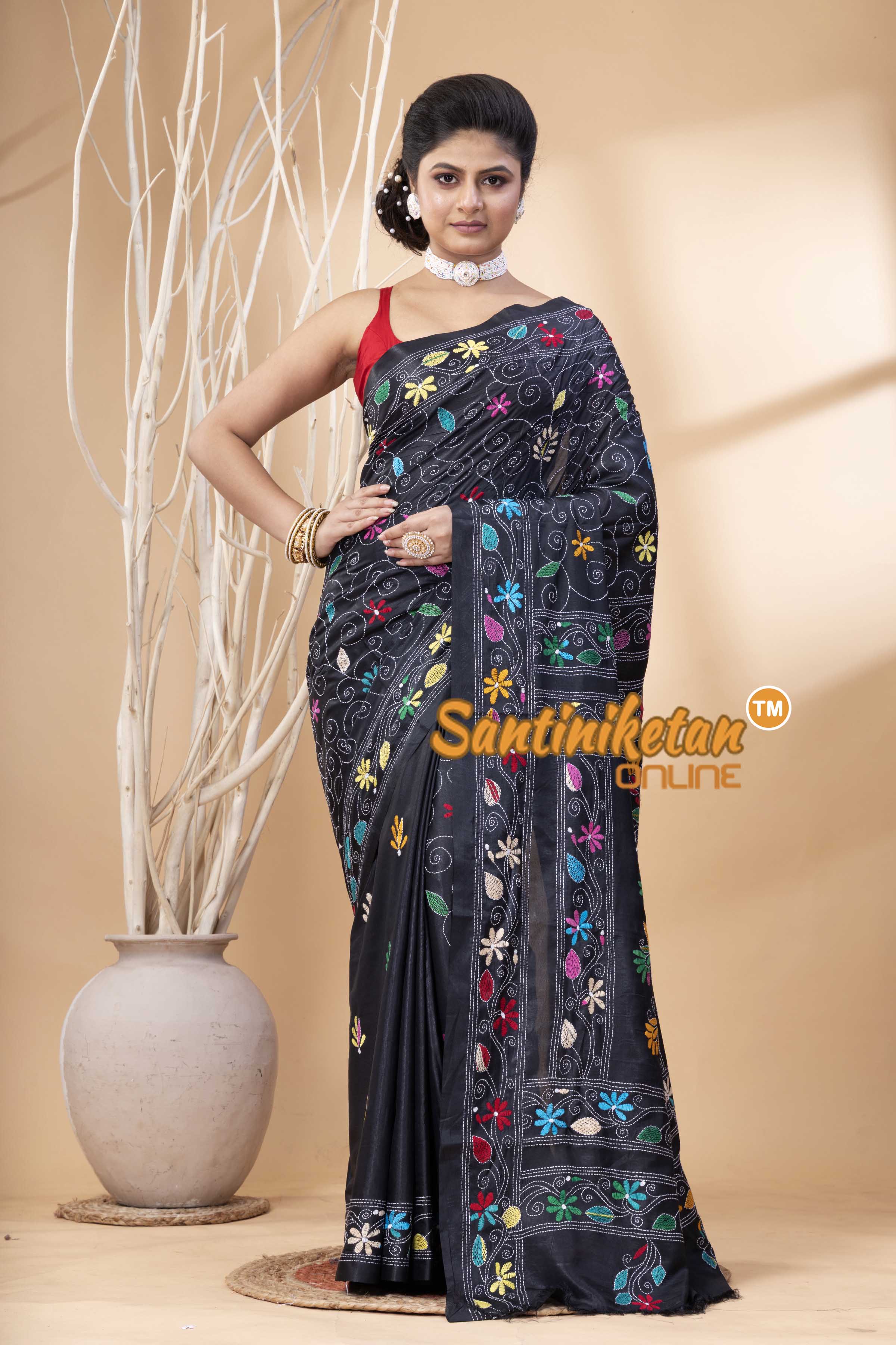 Bangalore Silk Kantha Stitch Saree SN202524161
