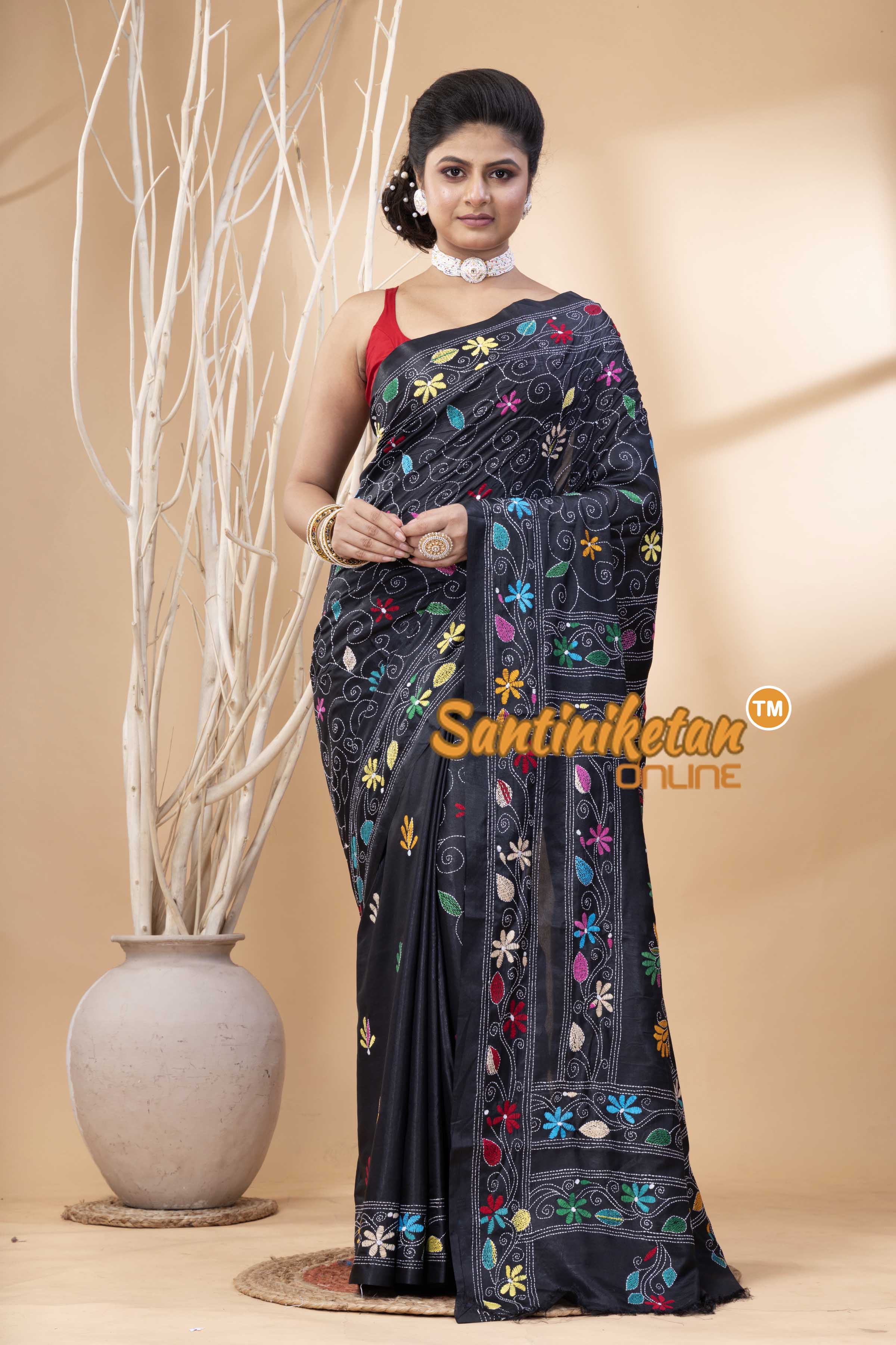 Bangalore Silk Kantha Stitch Saree SN202524161