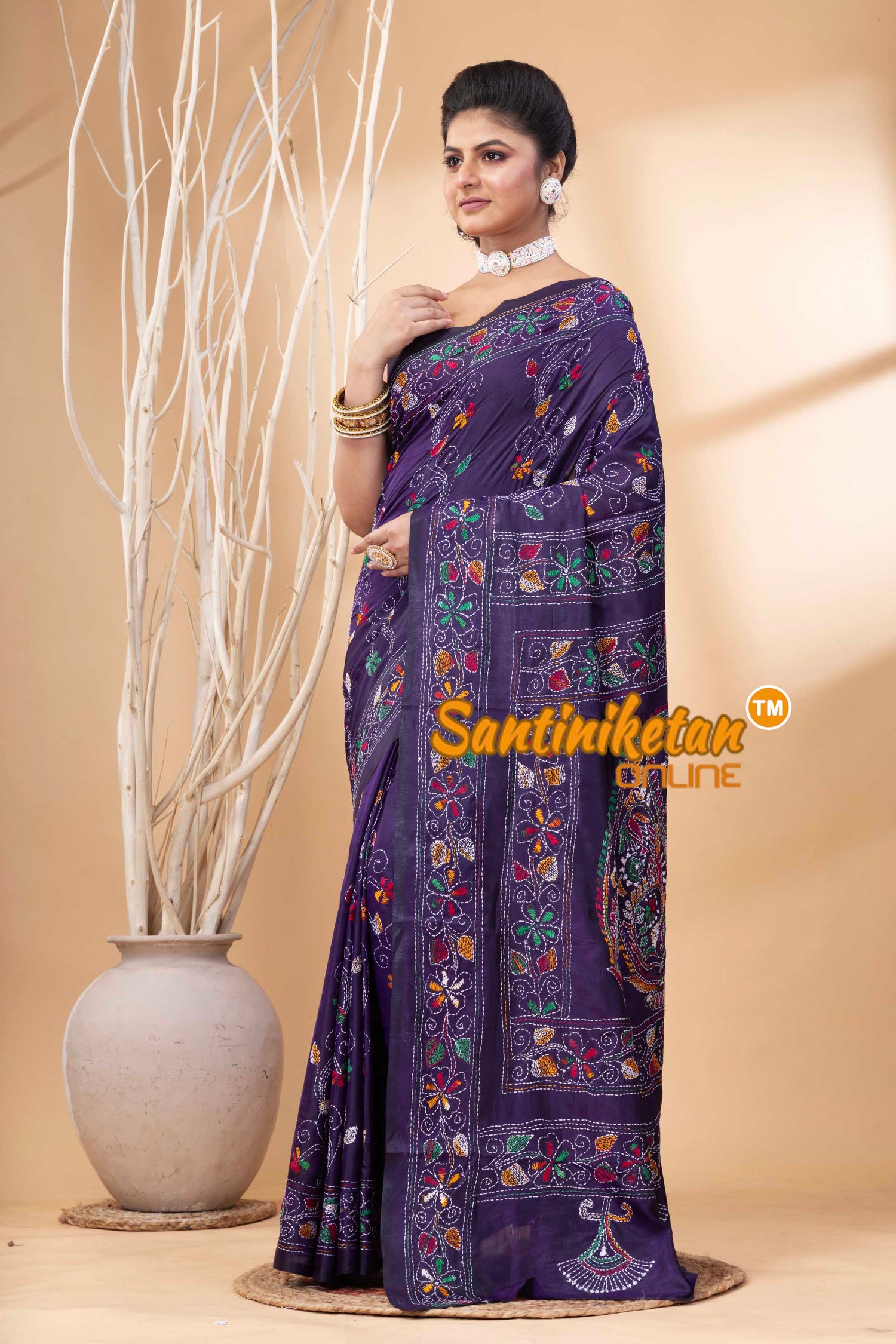 Bangalore Silk Kantha Stitch Saree SN202524167