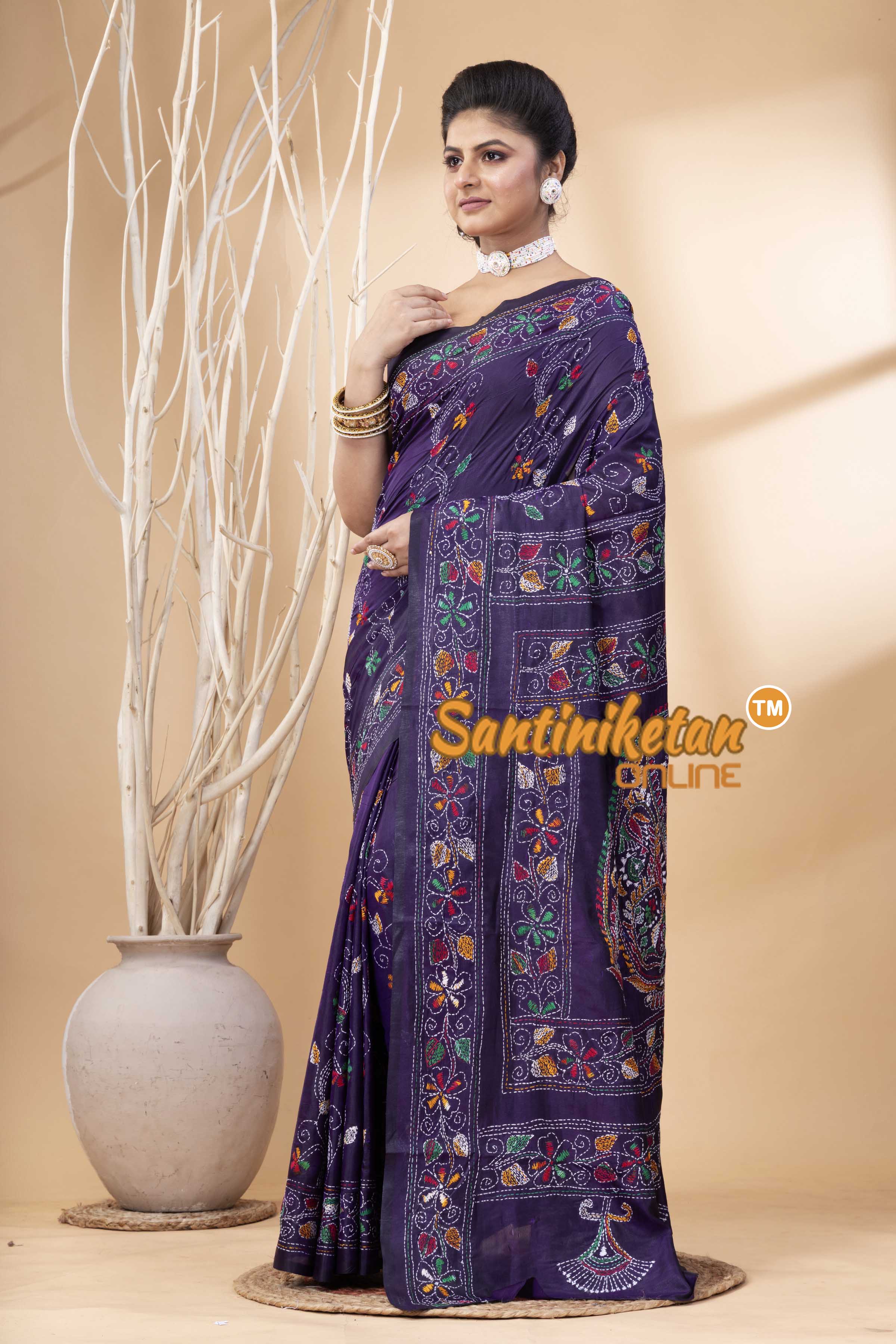 Bangalore Silk Kantha Stitch Saree SN202524167