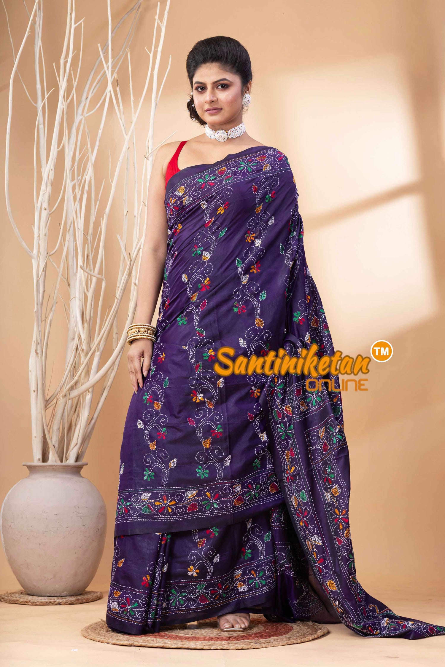 Bangalore Silk Kantha Stitch Saree SN202524167