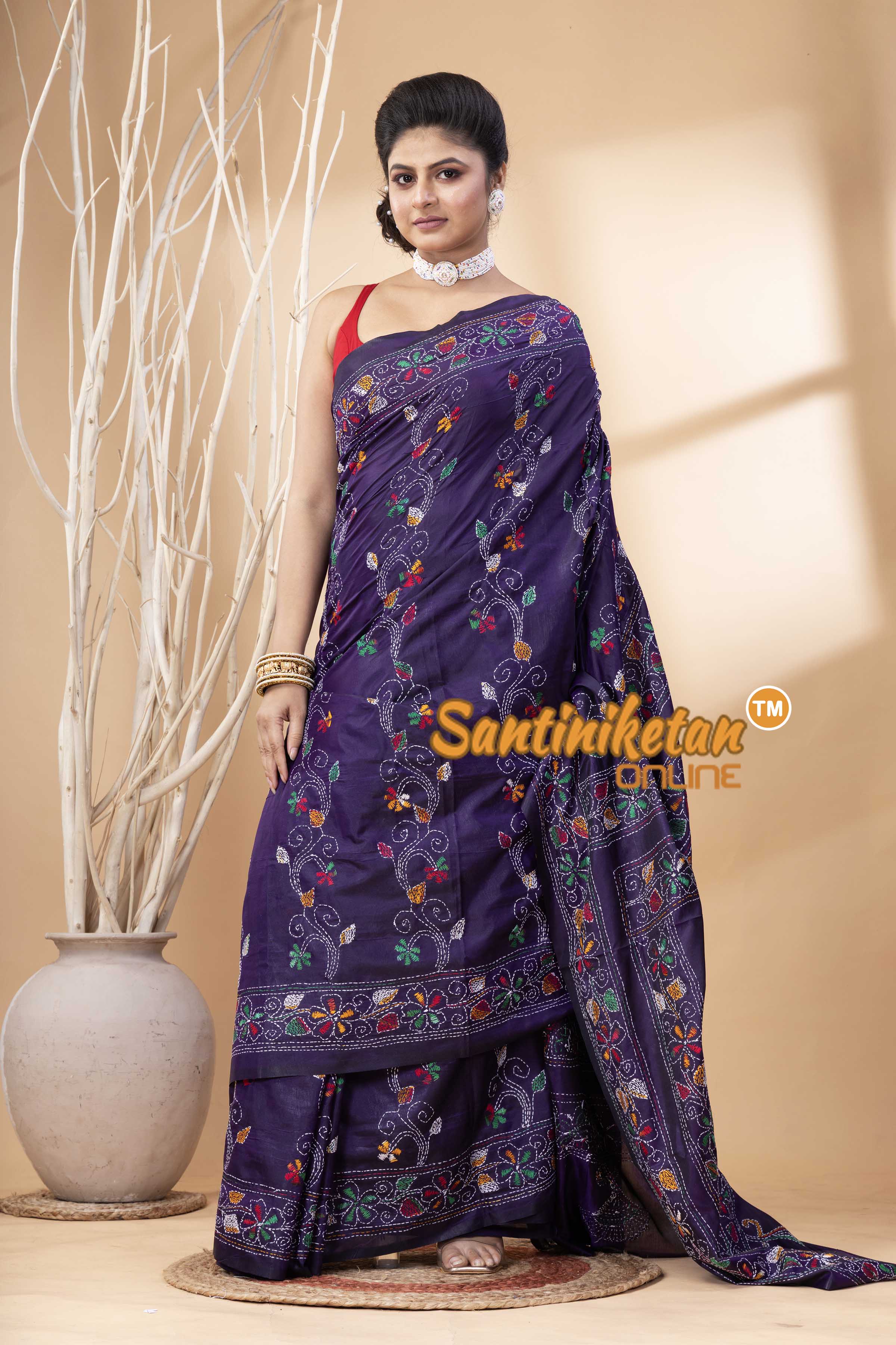 Bangalore Silk Kantha Stitch Saree SN202524167