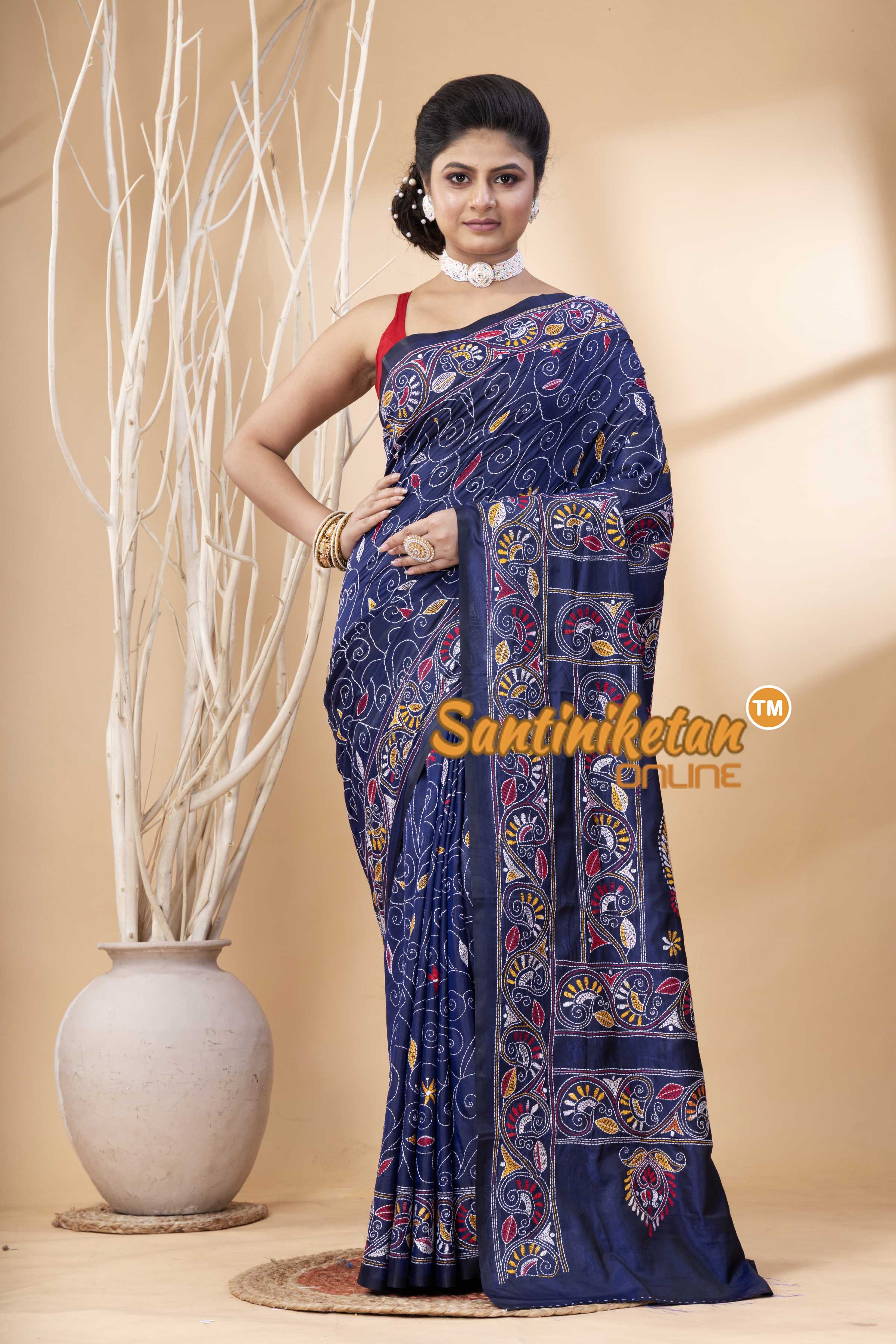 Bangalore Silk Kantha Stitch Saree SN202524173