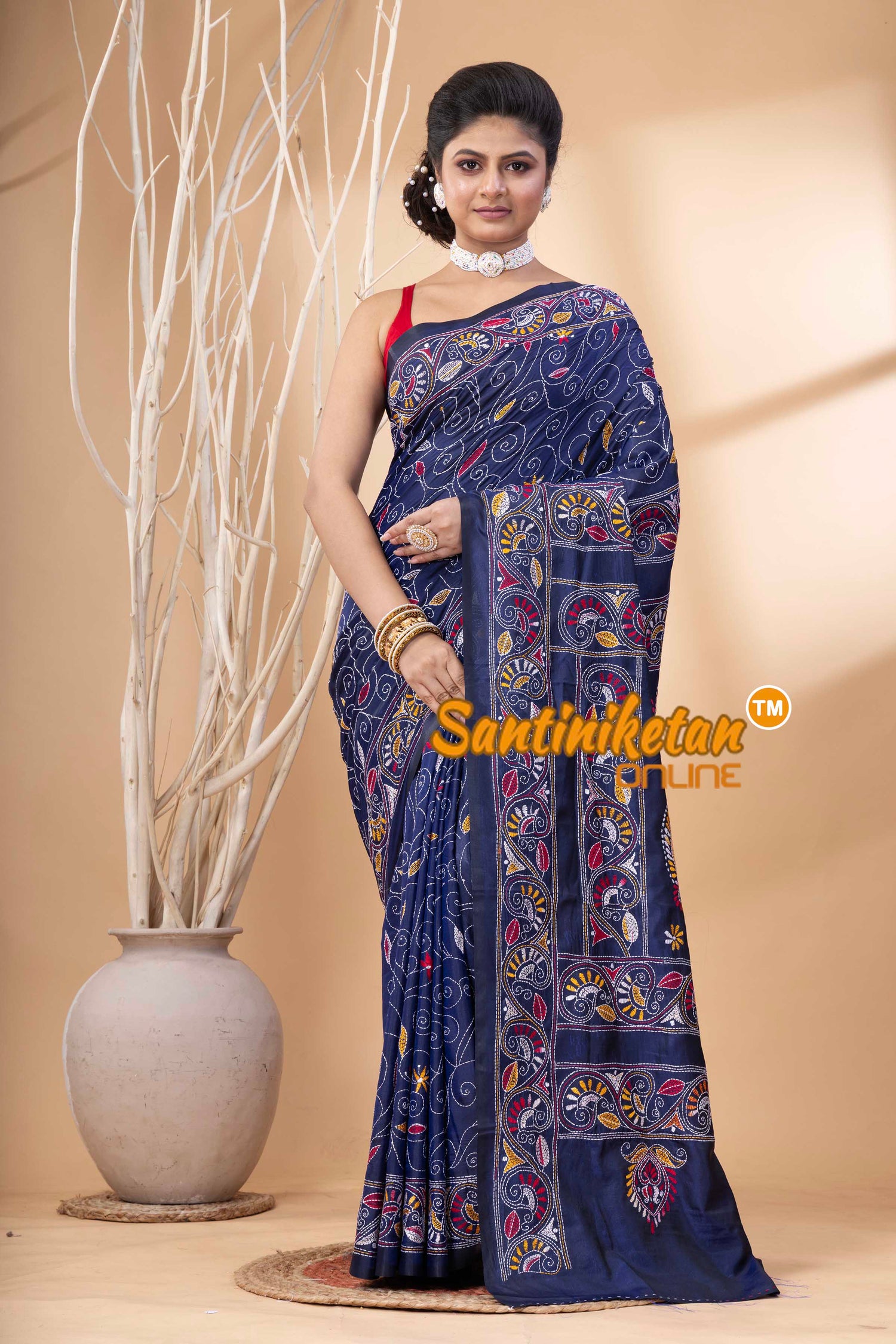 Bangalore Silk Kantha Stitch Saree SN202524173