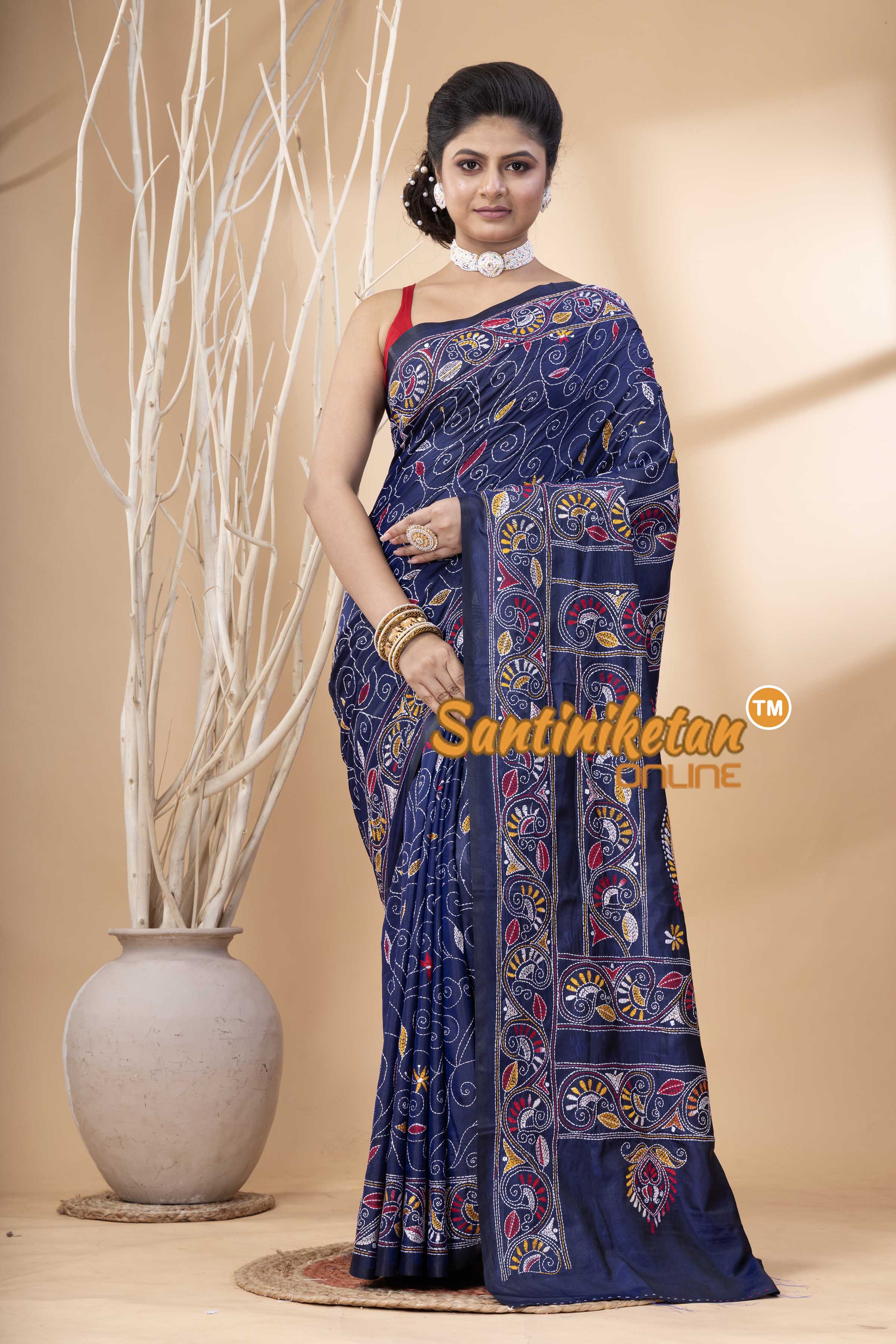 Bangalore Silk Kantha Stitch Saree SN202524173