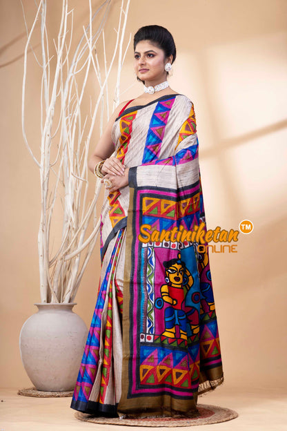 Pure Tussar Painting Kantha Stitch Saree SN202524179