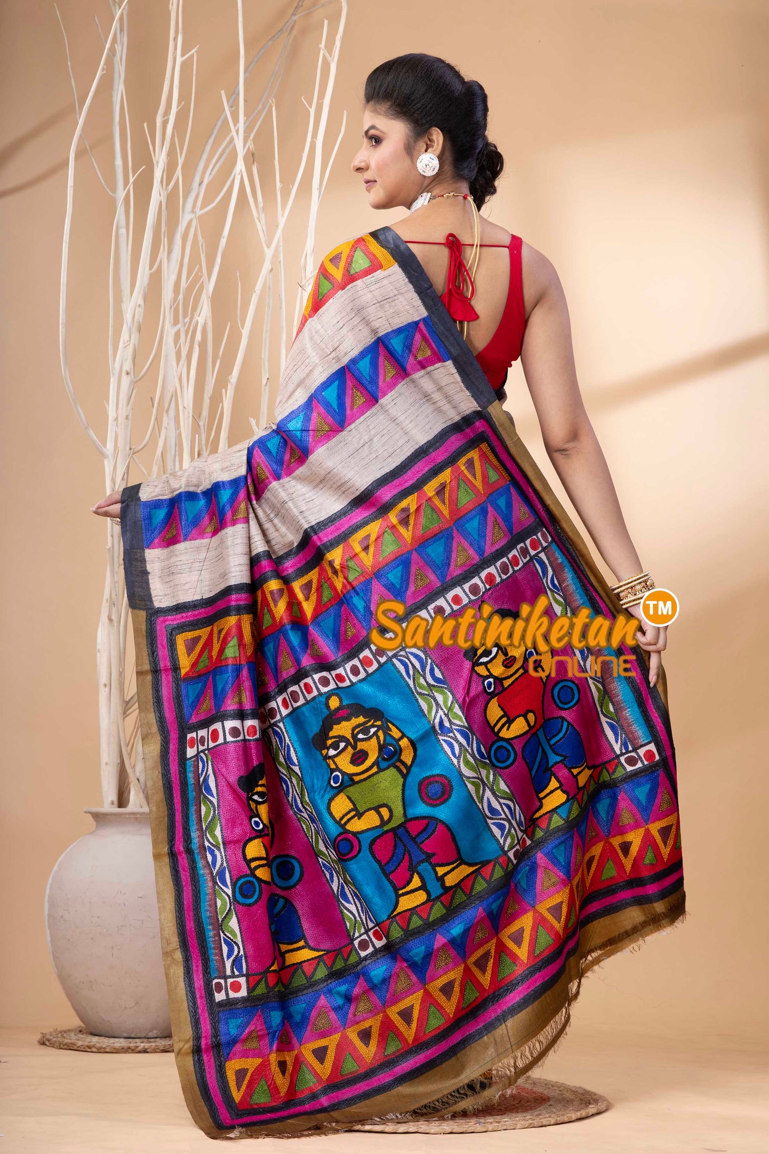 Pure Tussar Painting Kantha Stitch Saree SN202524179