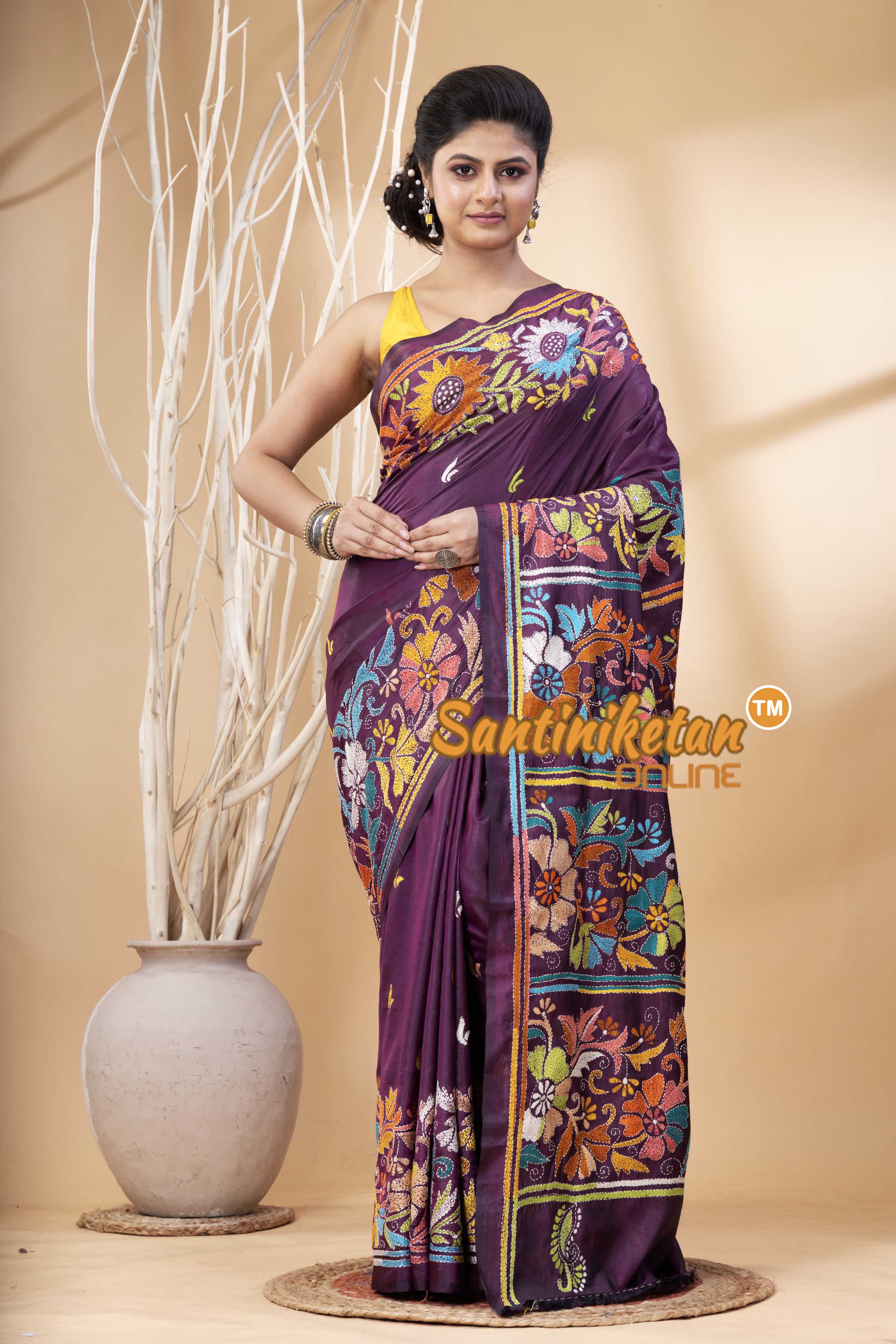 Bangalore Silk Kantha Stitch Saree SN202524197