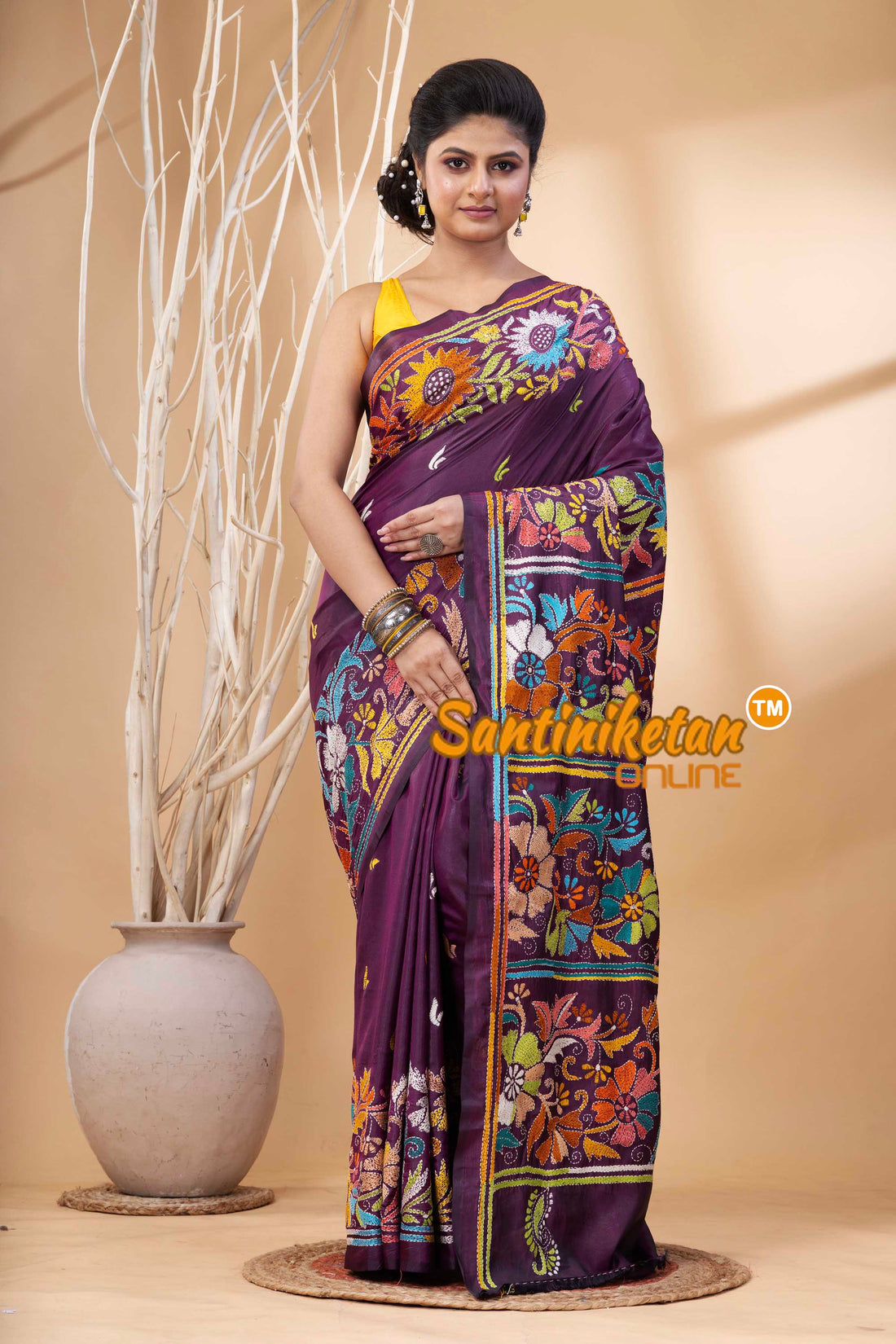 Bangalore Silk Kantha Stitch Saree SN202524197