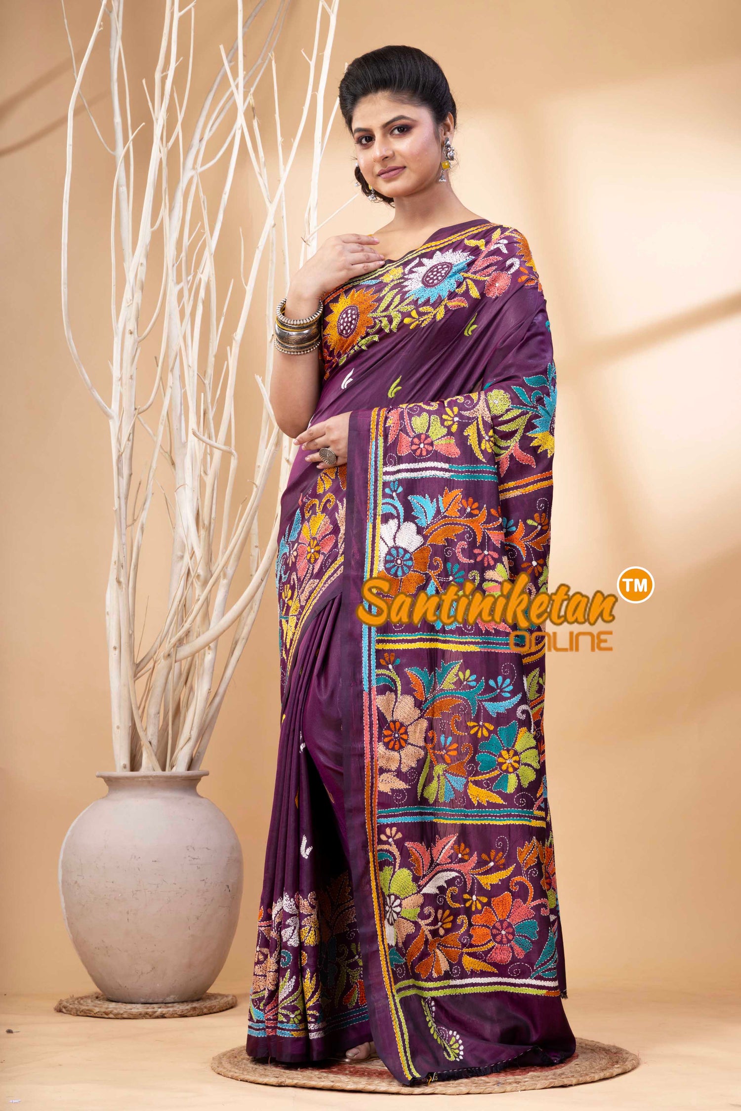 Bangalore Silk Kantha Stitch Saree SN202524197