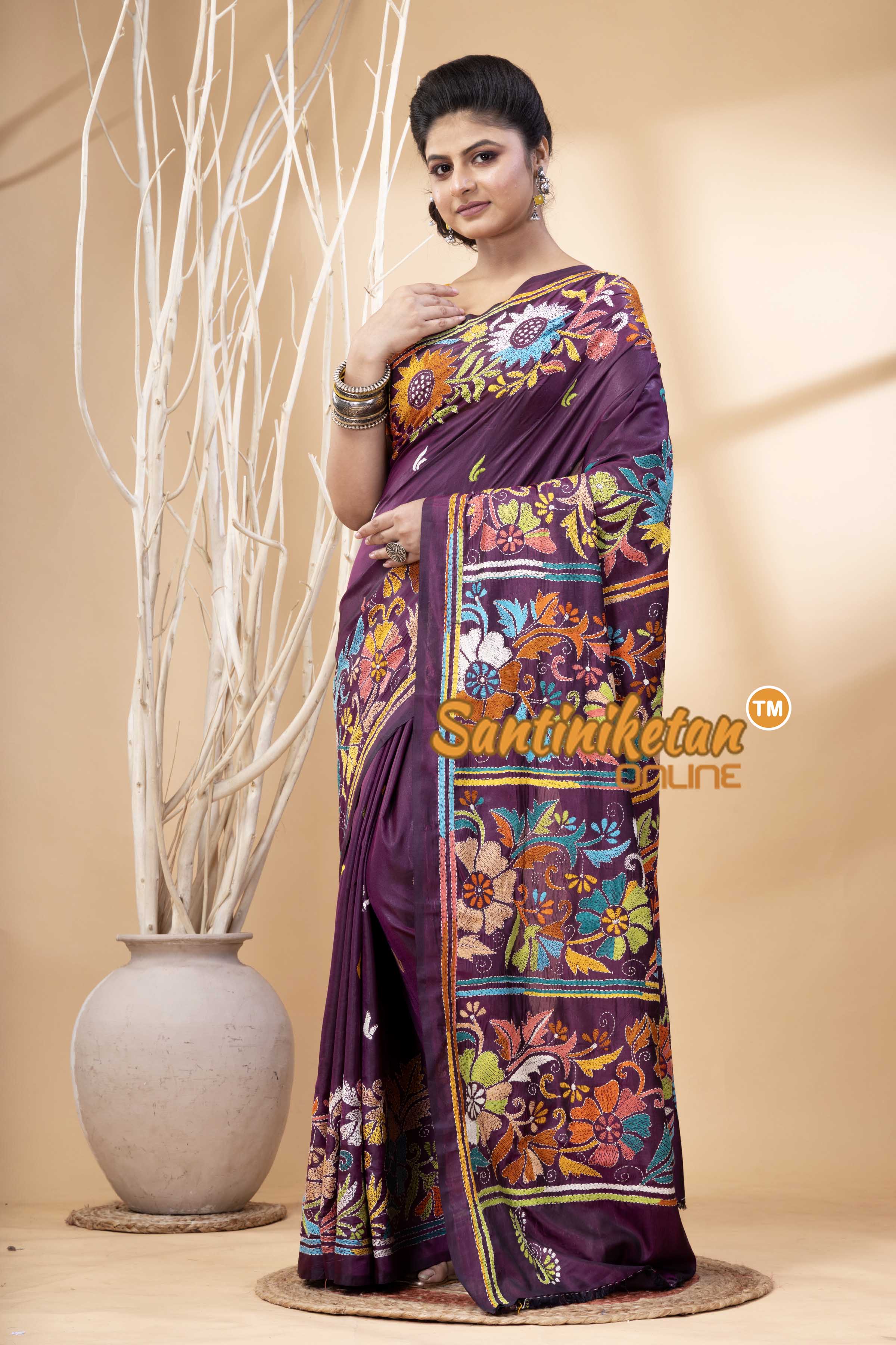Bangalore Silk Kantha Stitch Saree SN202524197