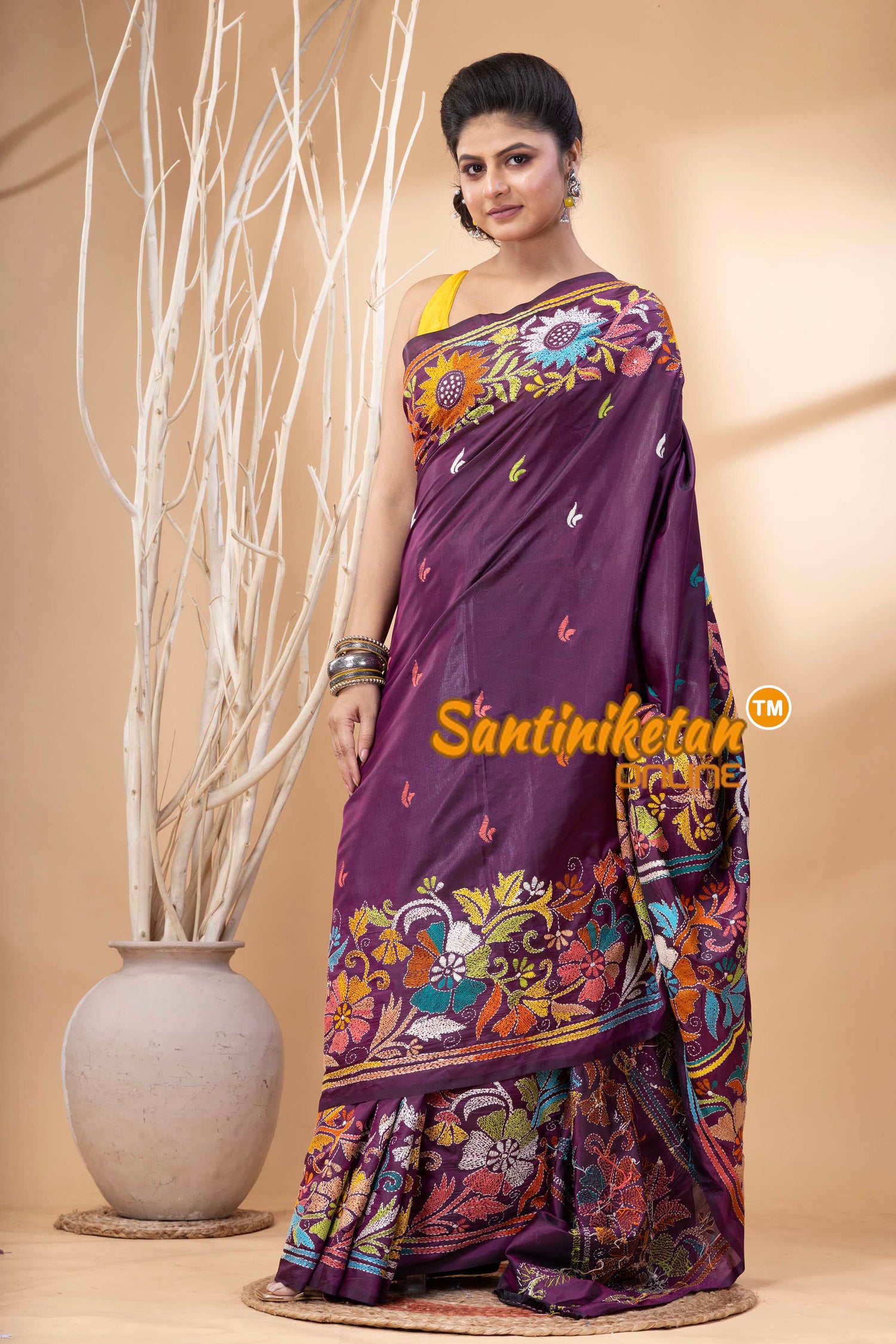 Bangalore Silk Kantha Stitch Saree SN202524197