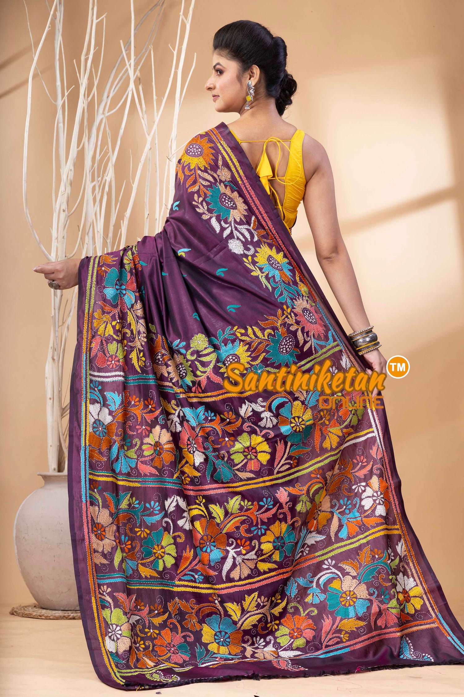 Bangalore Silk Kantha Stitch Saree SN202524197