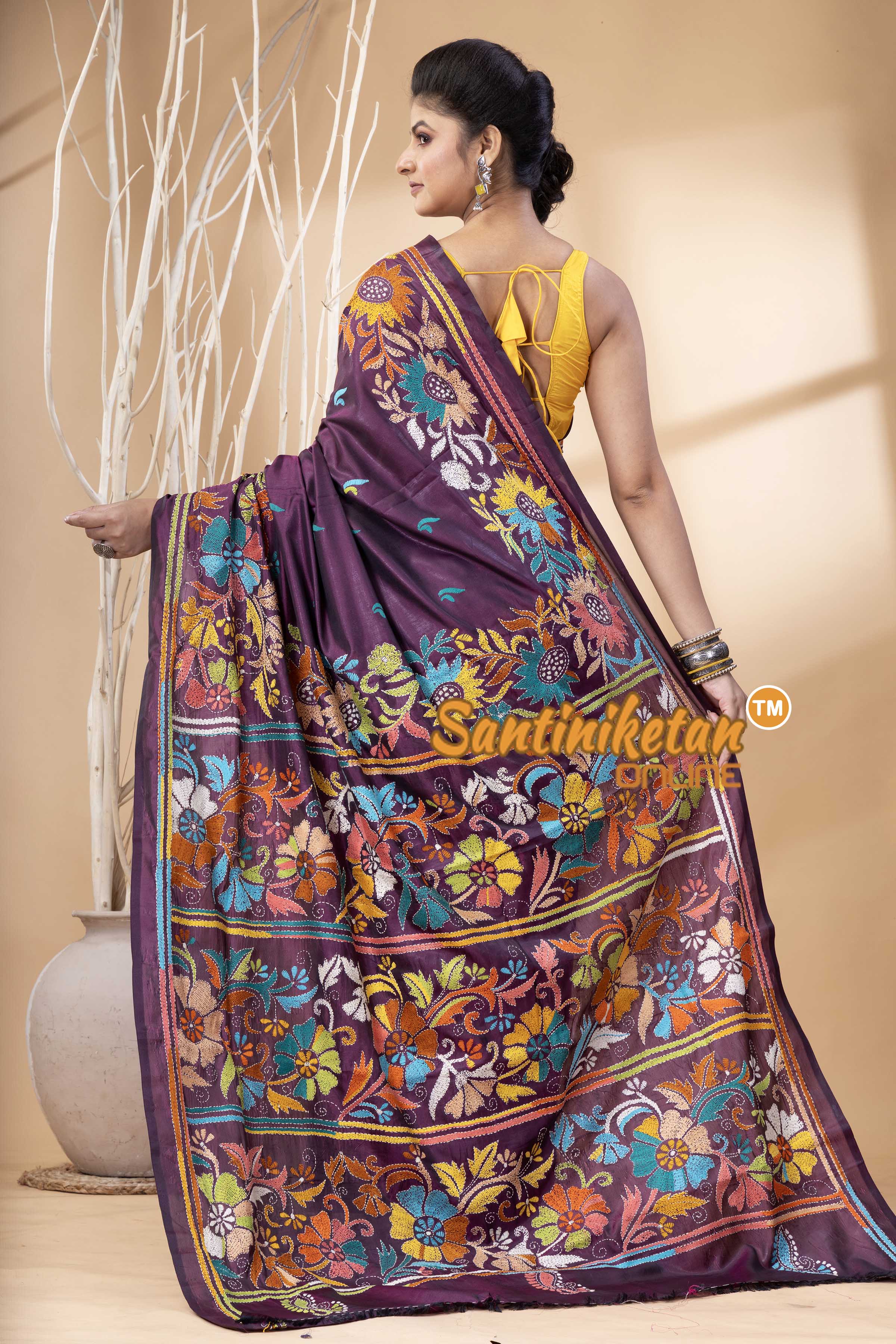 Bangalore Silk Kantha Stitch Saree SN202524197