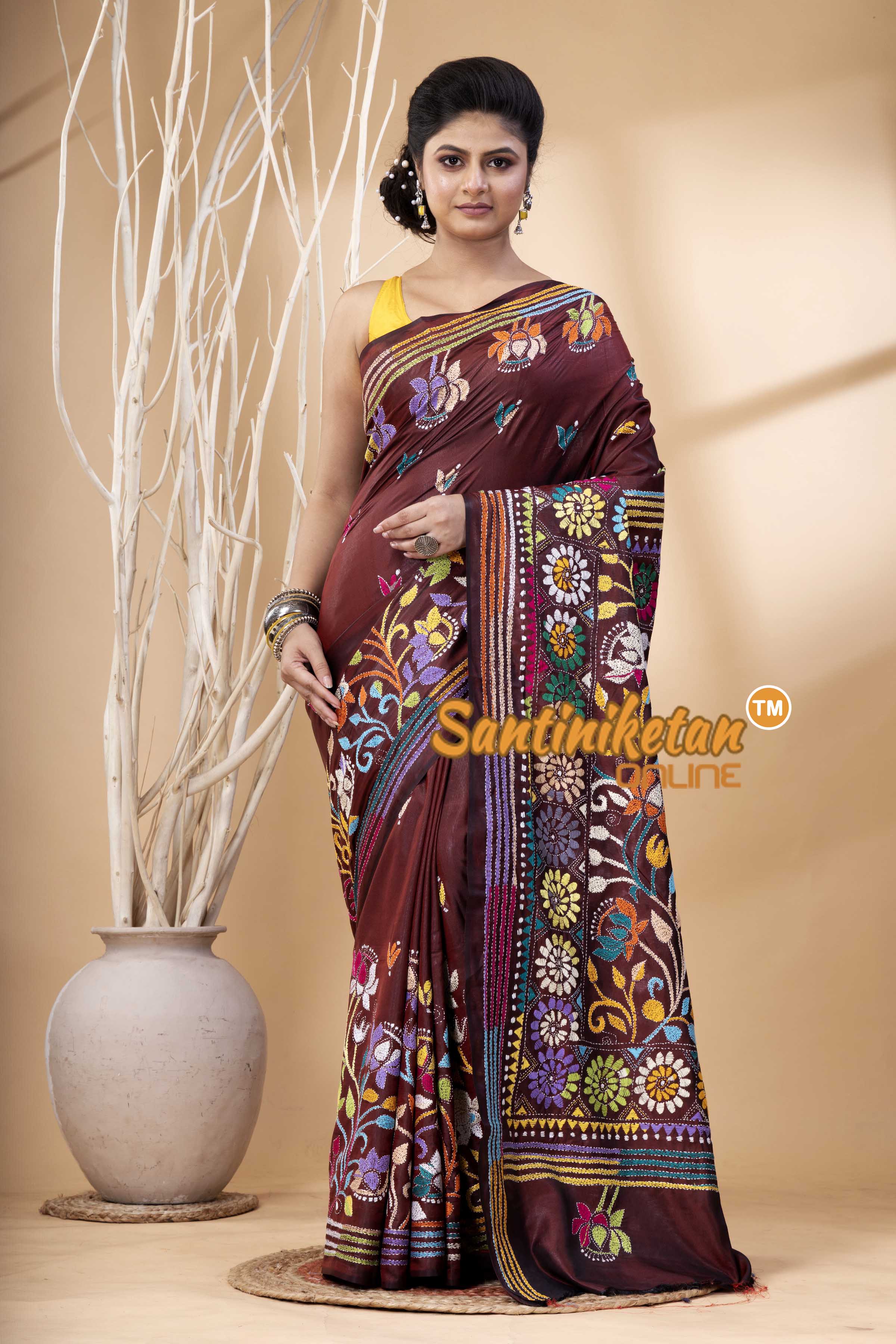 Bangalore Silk Kantha Stitch Saree SN202524203