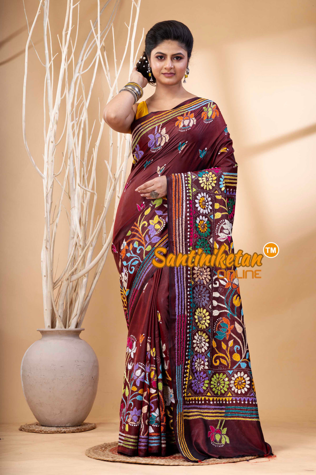 Bangalore Silk Kantha Stitch Saree SN202524203
