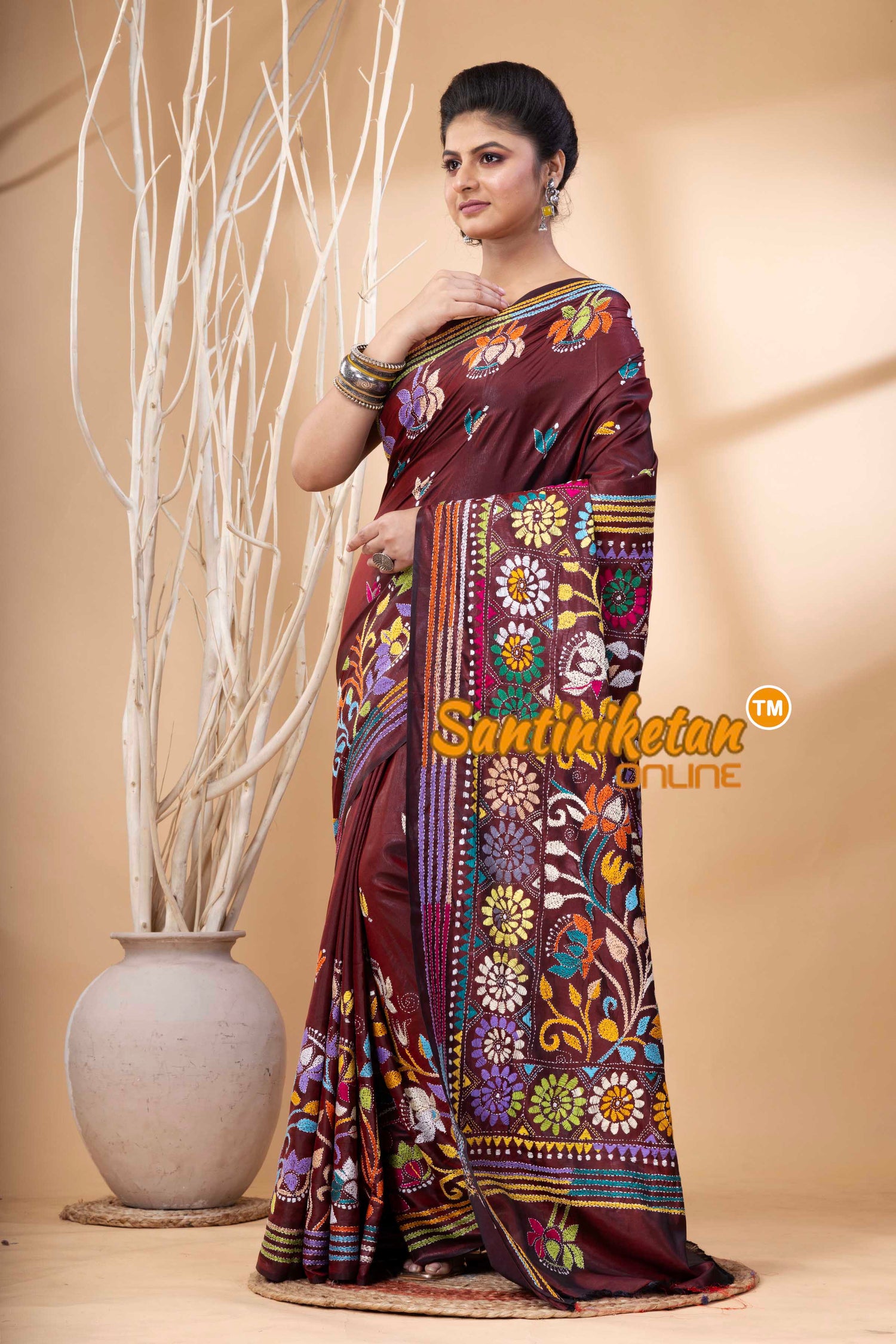 Bangalore Silk Kantha Stitch Saree SN202524203