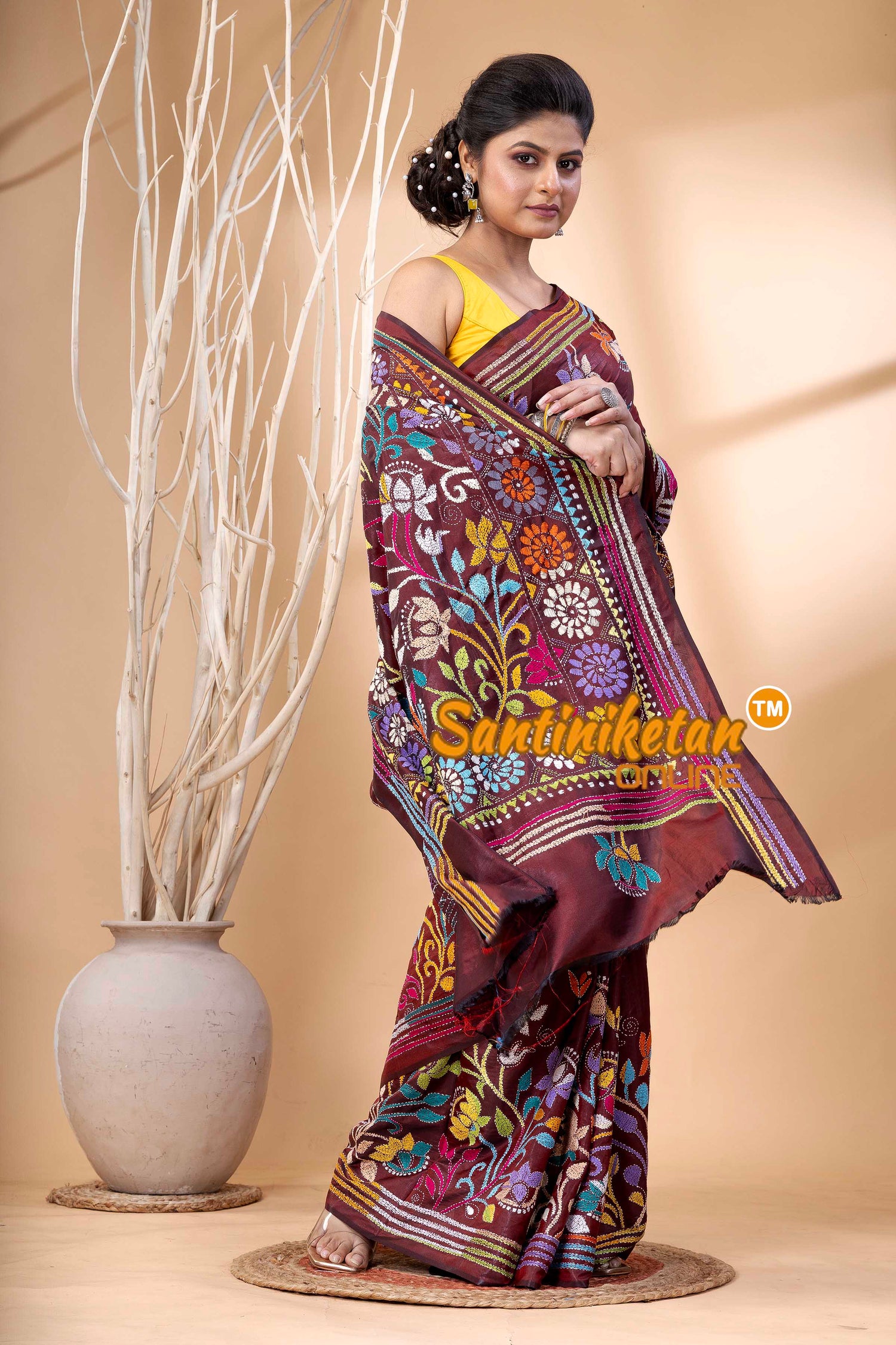 Bangalore Silk Kantha Stitch Saree SN202524203