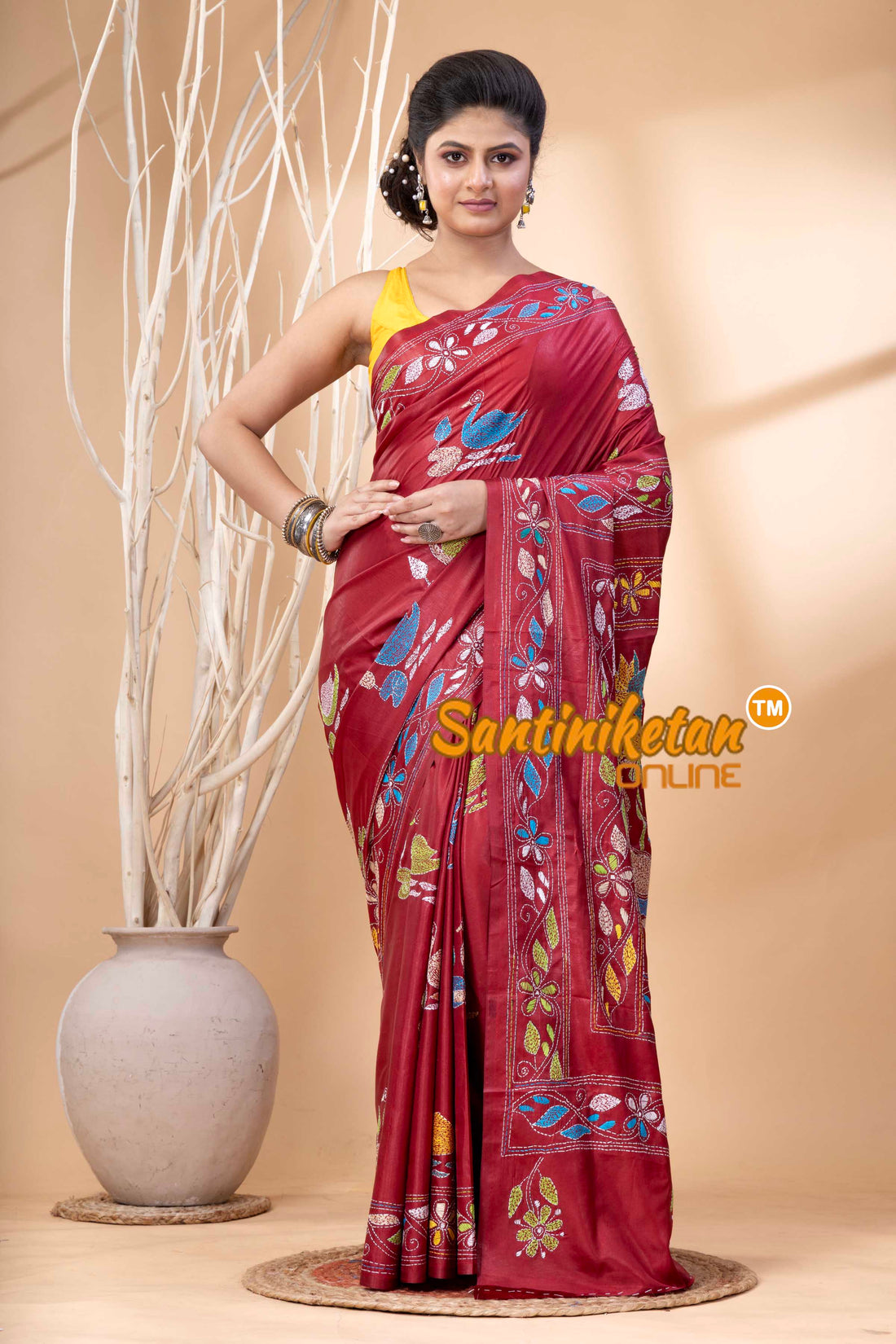 Bangalore Silk Kantha Stitch Saree SN202524215